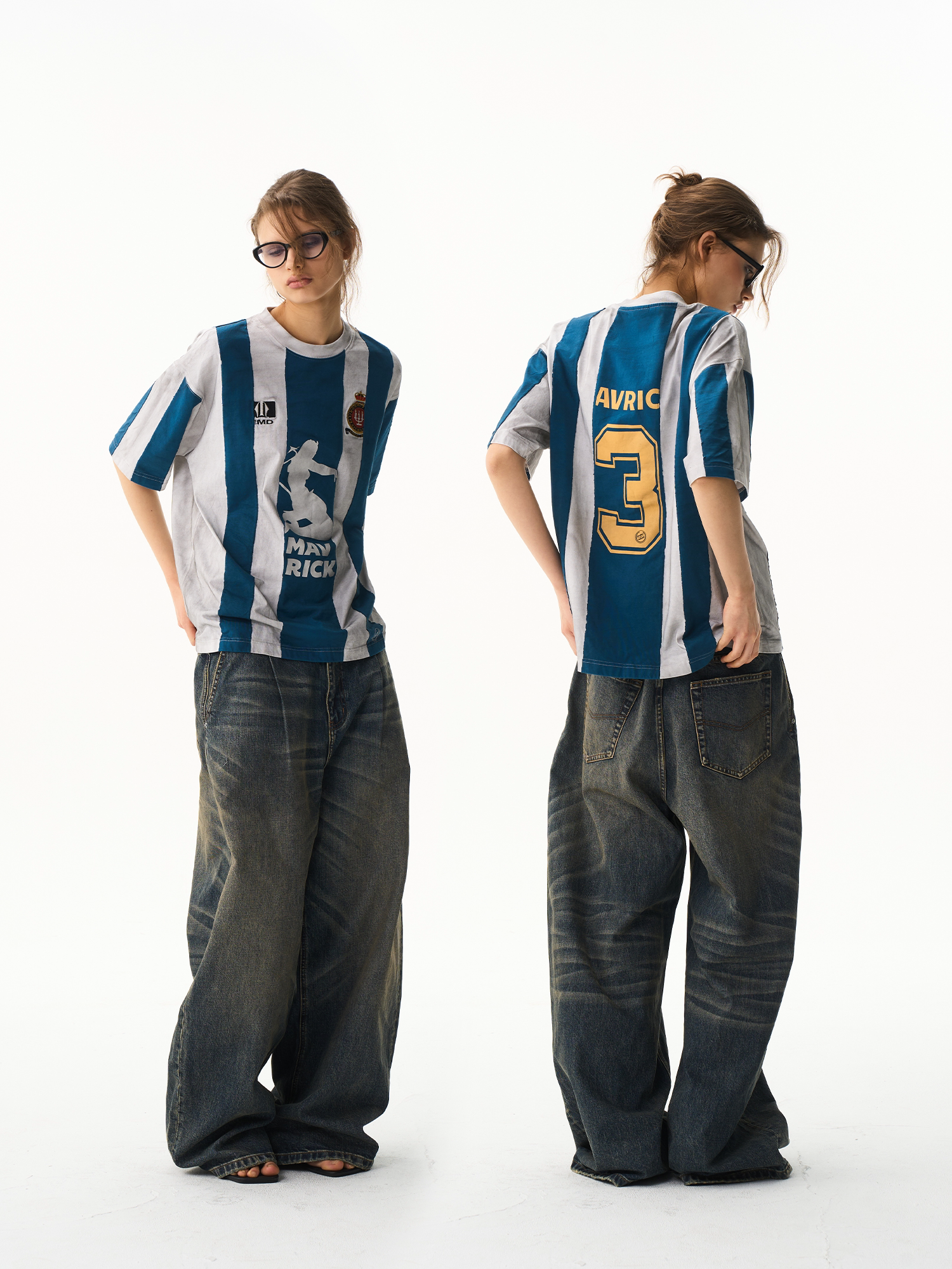 Striped Washed Distressed Jersey T-Shirt