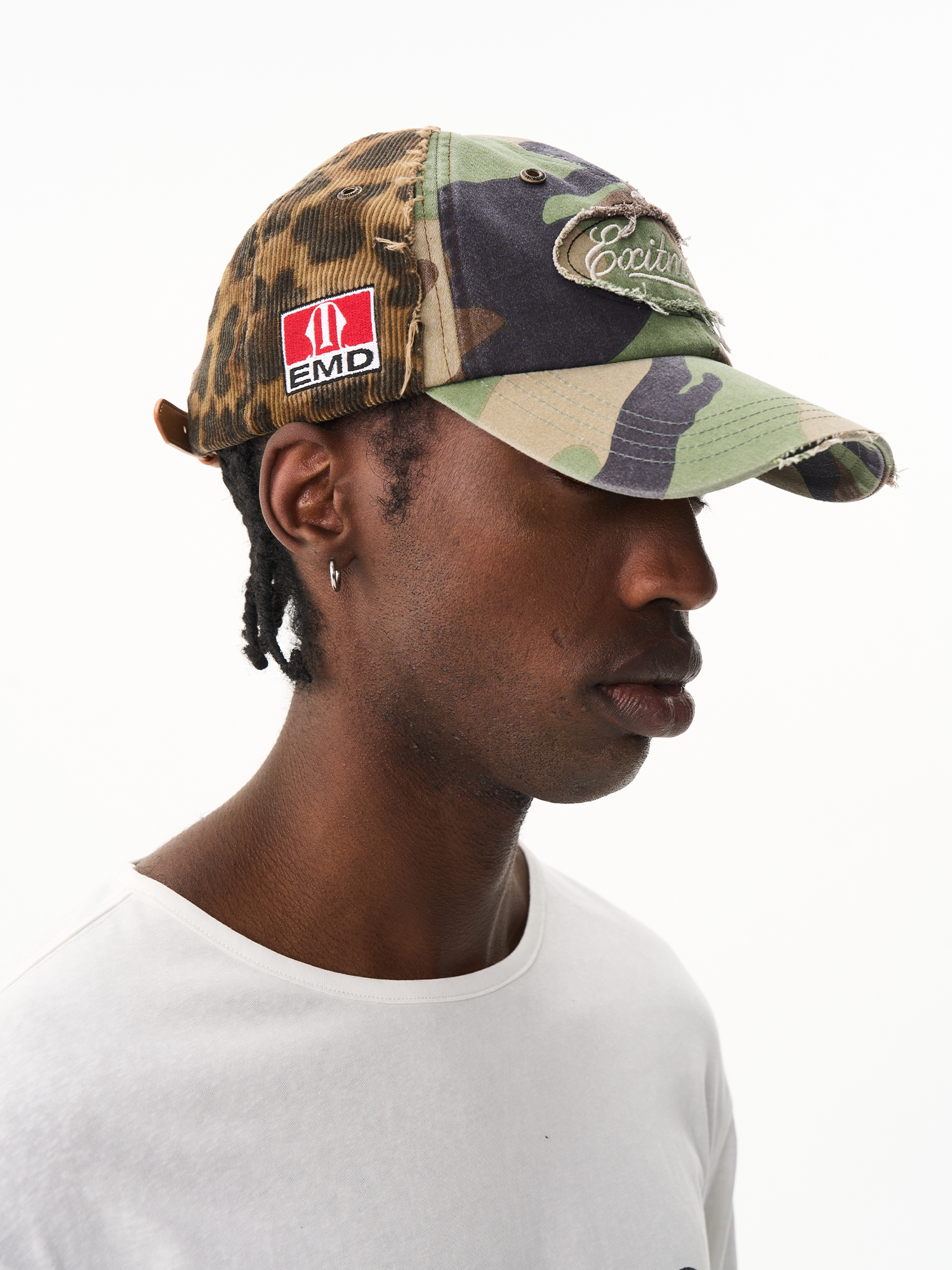 Washed Distressed Camo Leopard Raw-Edge Baseball Cap