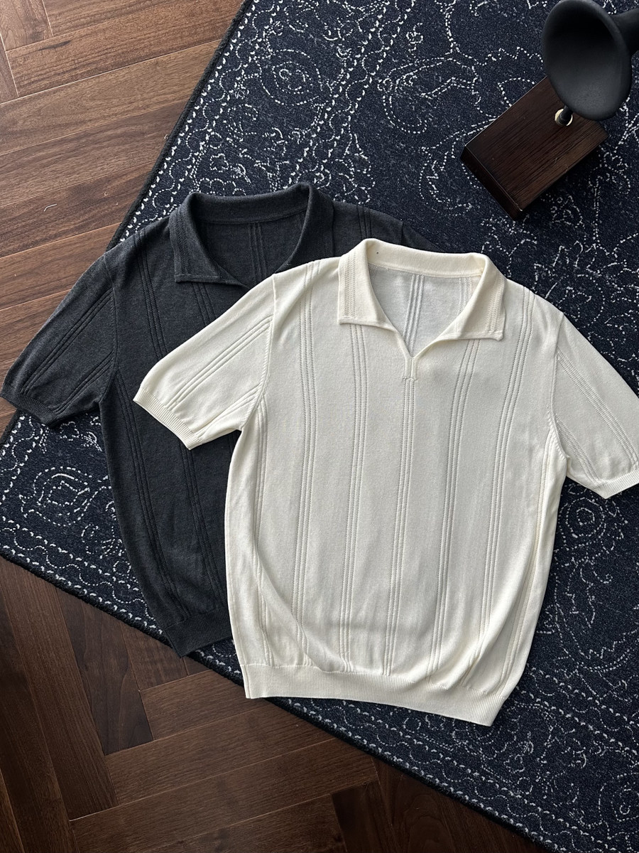 Seagull Neck Wool Short Sleeve