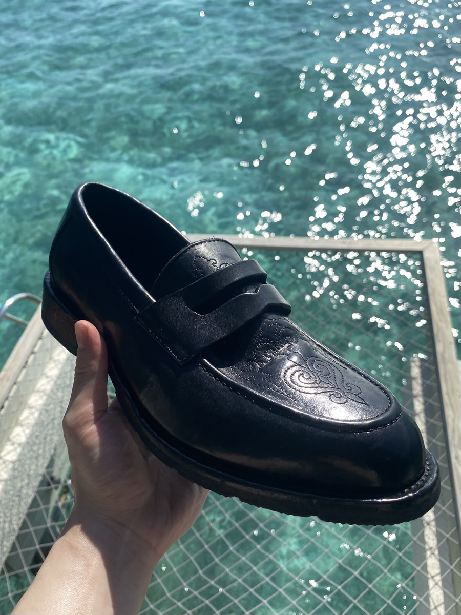 Iris-Embroidered Horsehide Goodyear Loafer