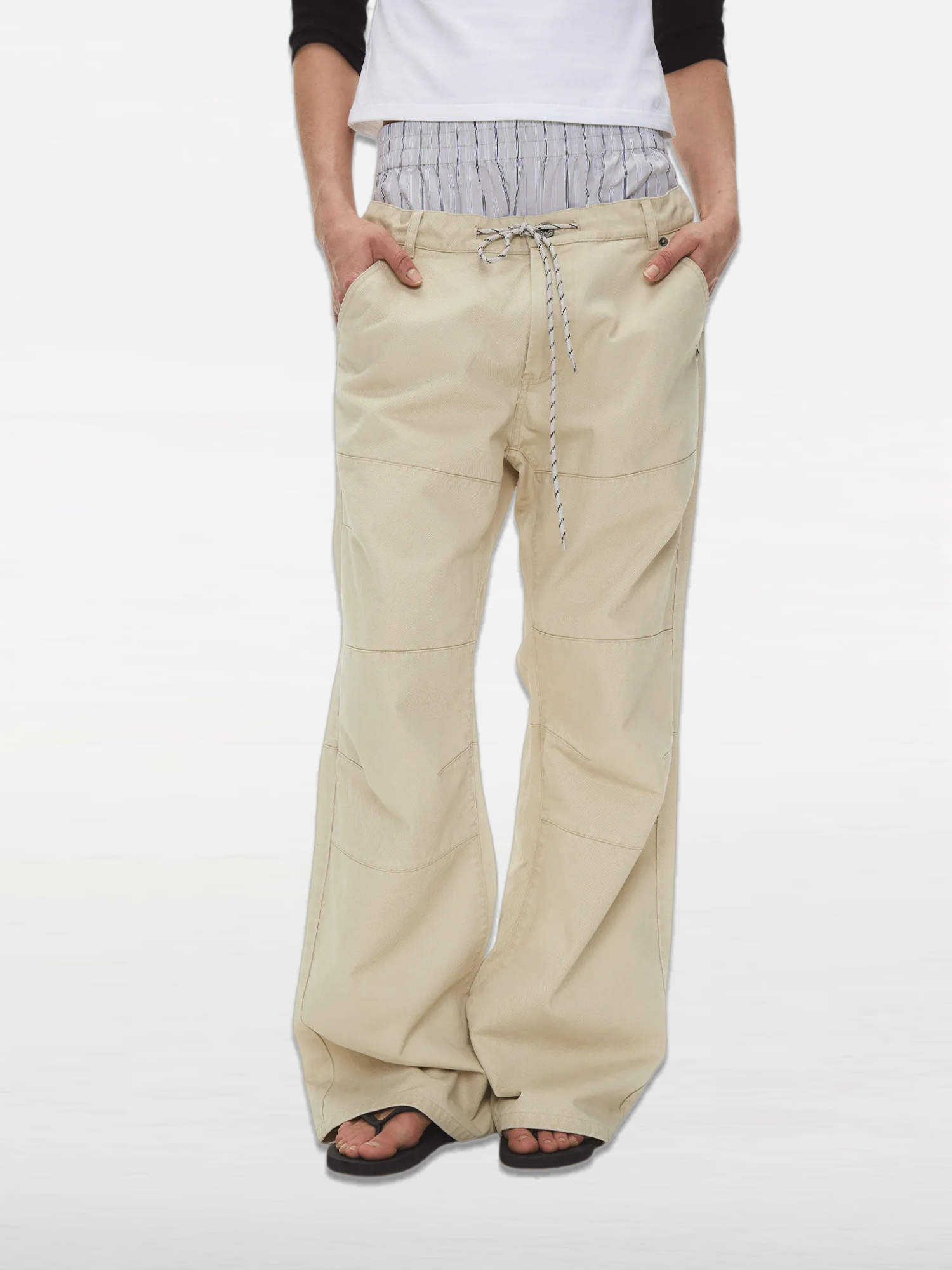 Double-Waist Flared Washed Cargo Pants