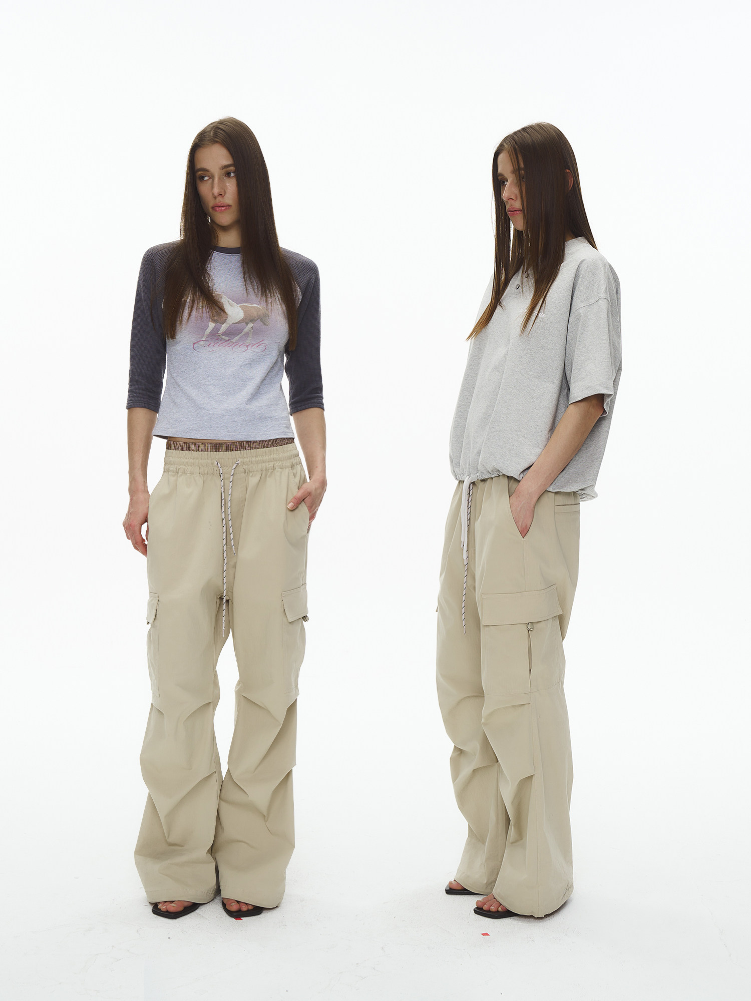 Check Patchwork Drawstring Cargo Pants