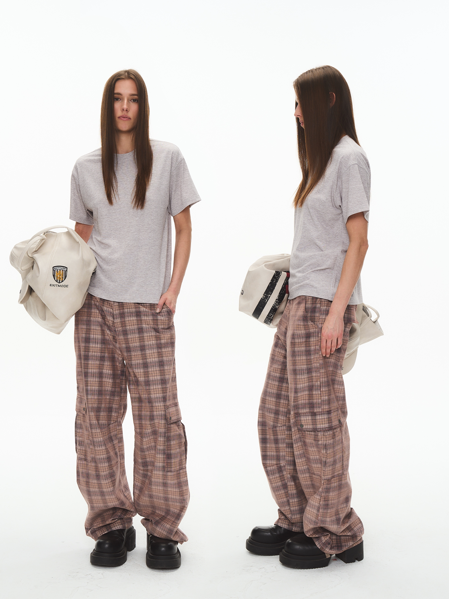 Two-Tone Vintage Check Thin Corduroy Cargo Pants