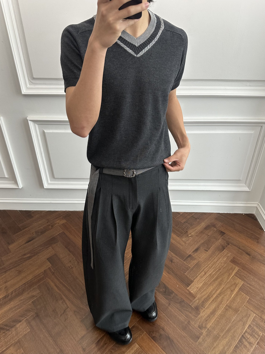 Ash Double-Pleat Detachable Belt Trousers