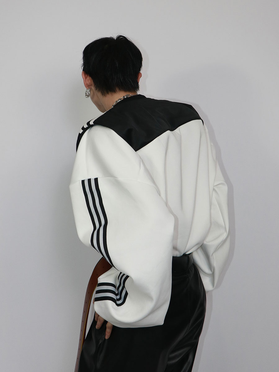 Shoulder-Padded Faux Two-Layer Crewneck Sweatshirt