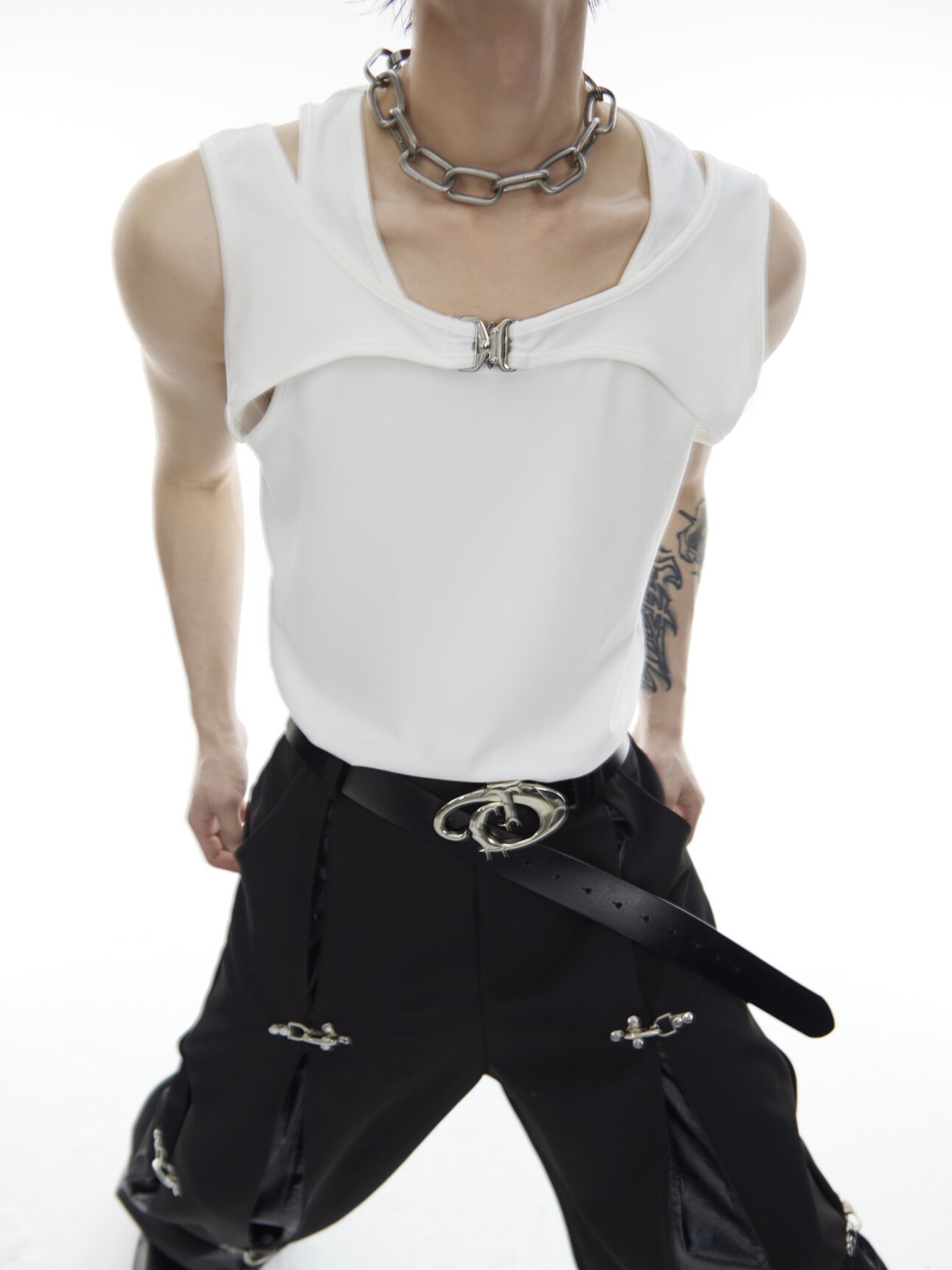 Faux Two-Layer I-Buckle Tank Top