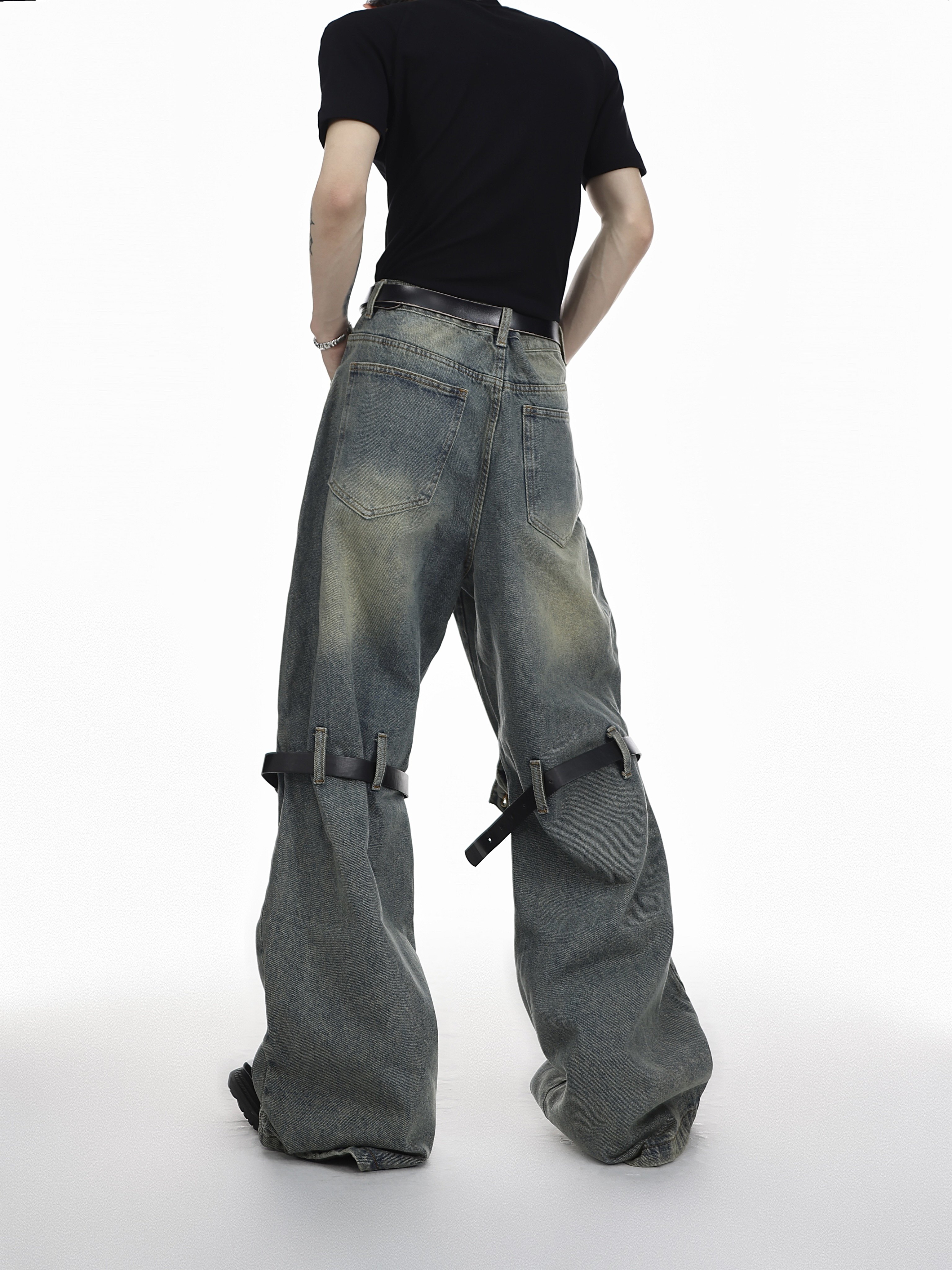 Hollow-Out Cutout Washed Distressed Jeans