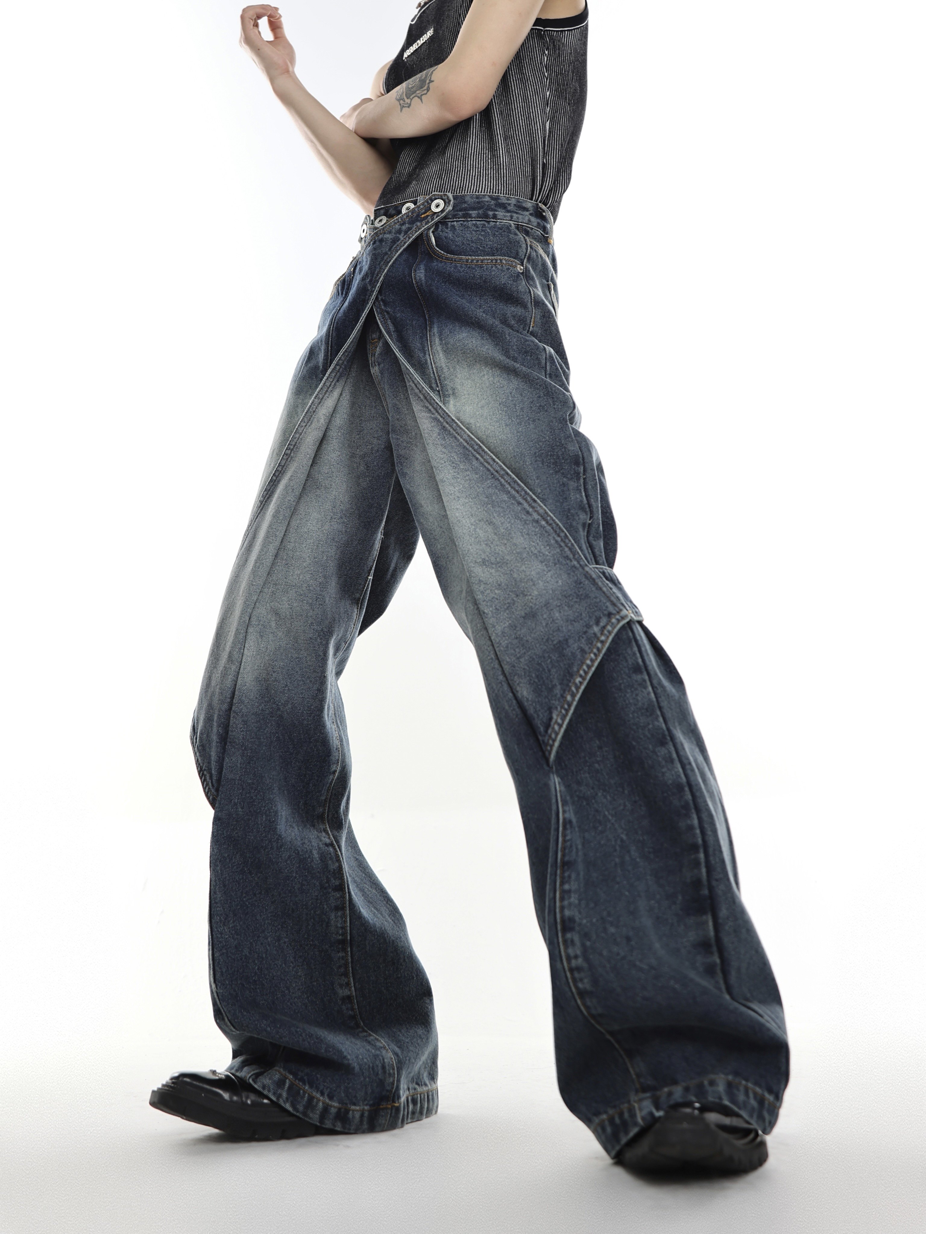 Washed Distressed Deconstructed Jeans
