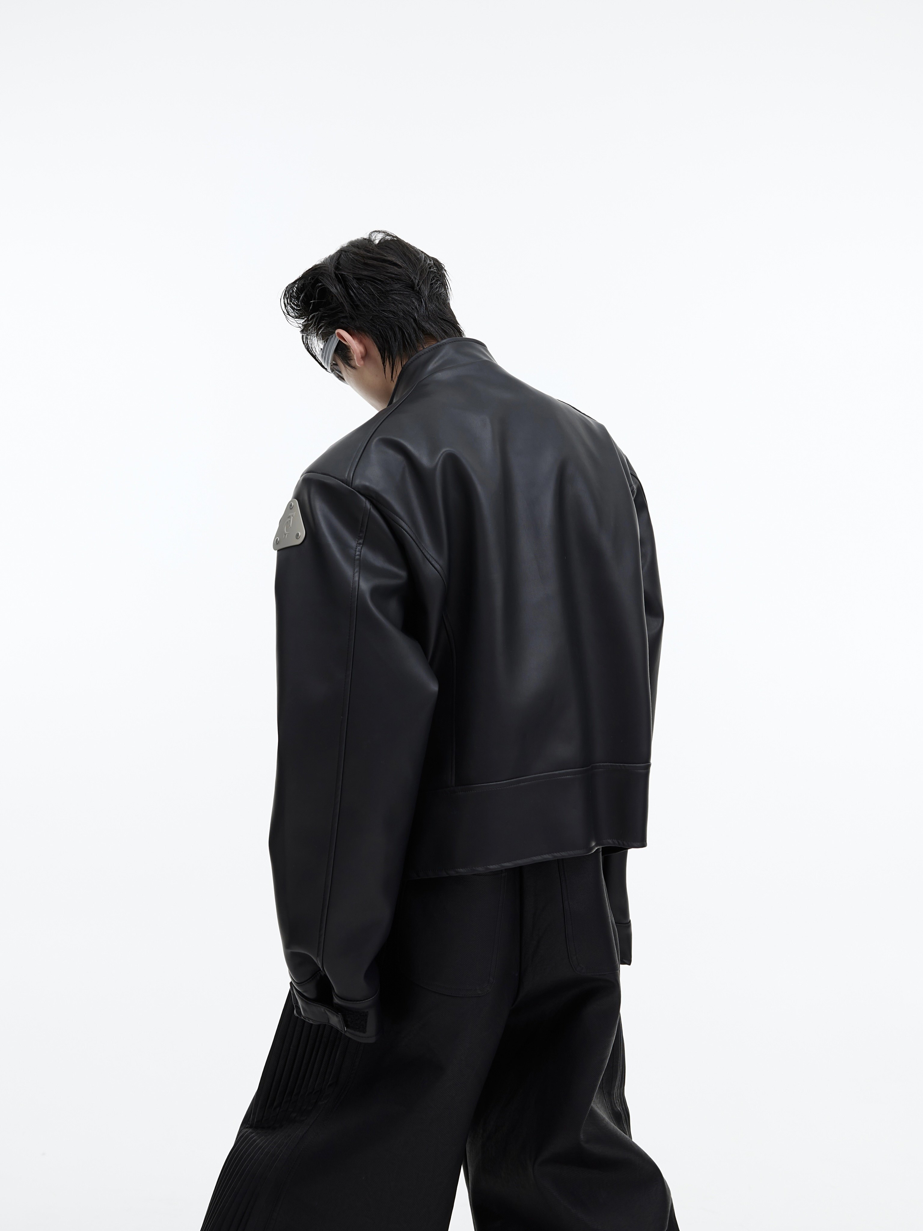 Sculptural Graphic Leather Jacket