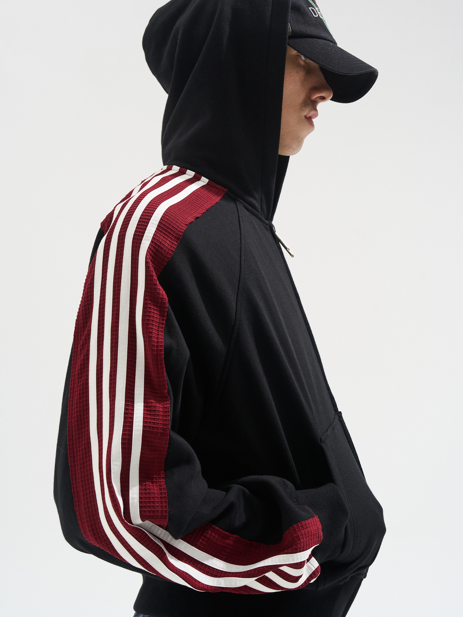 EXITMODE BY BLINDNOPLAN Raw-Edge Color-Block Stripe Sweatshirt Jacket