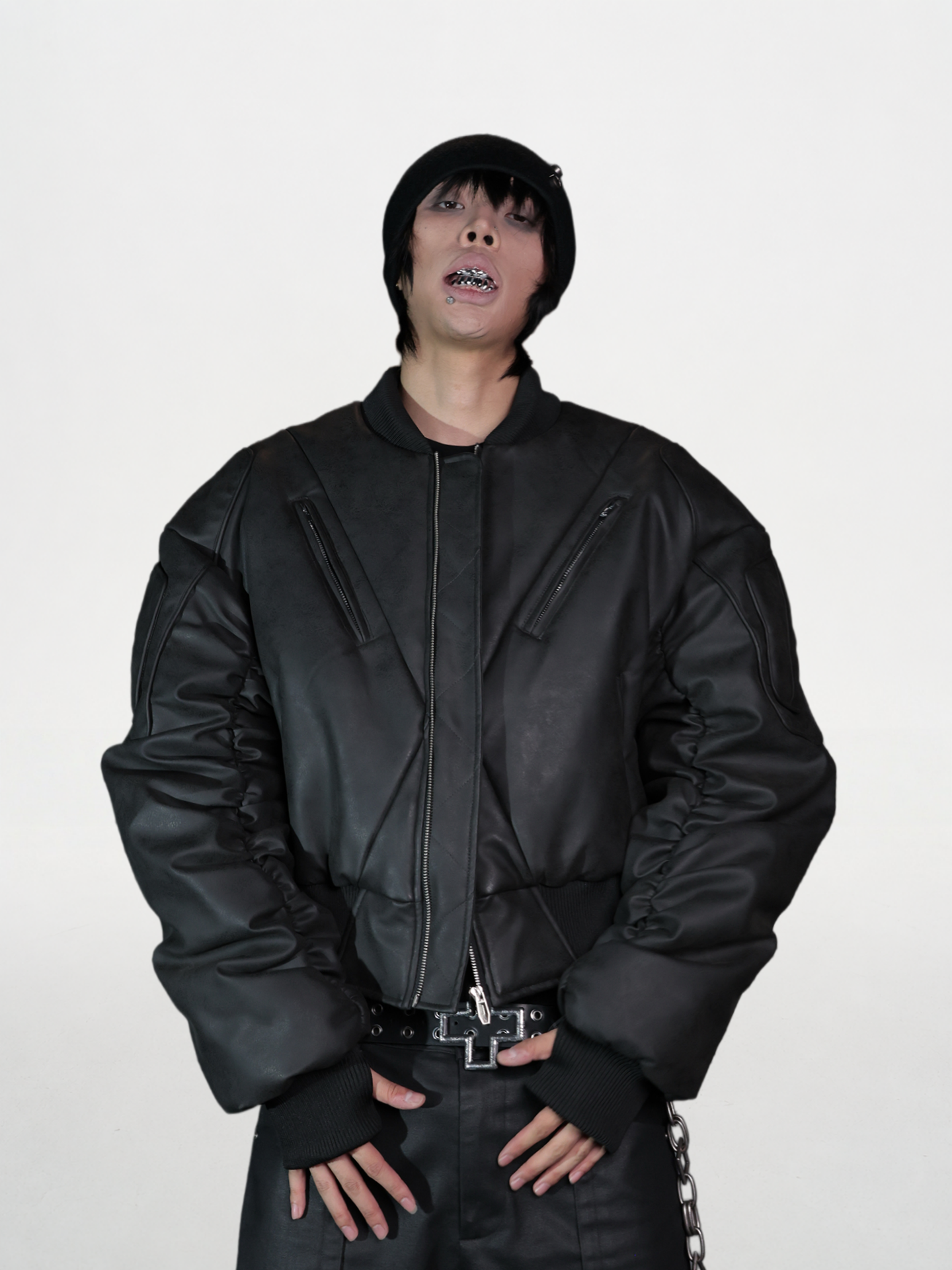 Shoulder Armor “Stone Texture” Matte Bomber Jacket