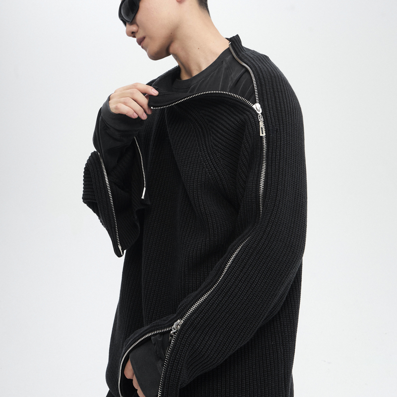 CATSSTAC Washed Dual-Zipper Knit Sweater