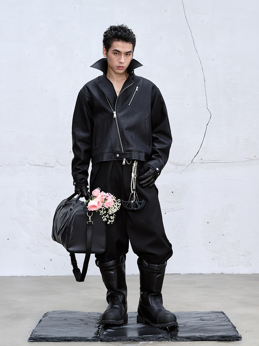 Multi-Form Diagonal-Zip Condor Leather Coat