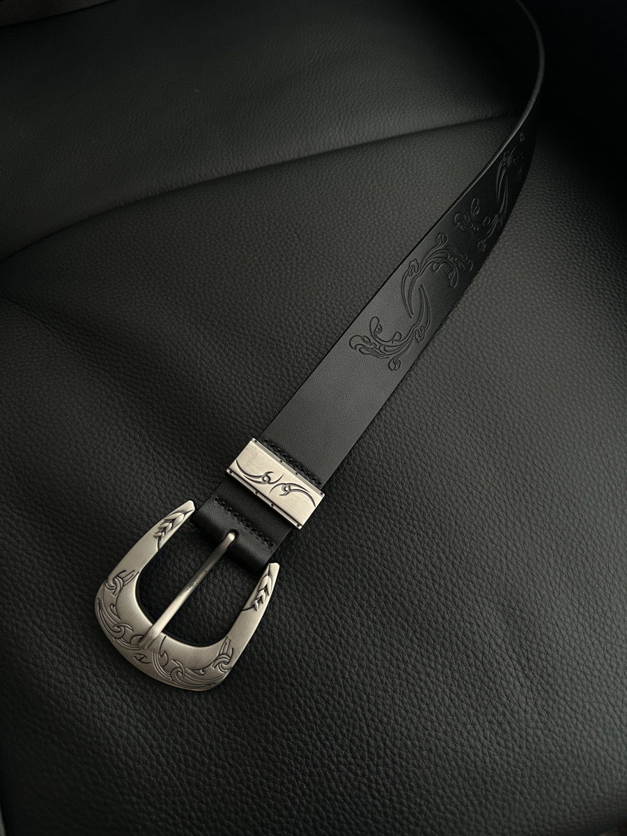 Auspicious Pattern Full-Grain Leather Belt