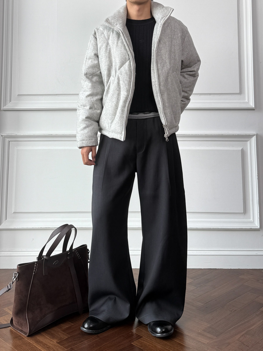 Diamond-Knit Rib Double-Pleat Trousers