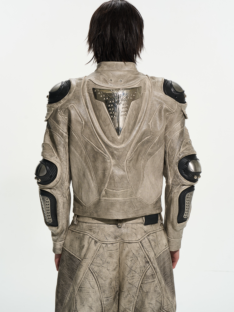 Heavy-Duty Metal Armor Motorcycle Leather Jacket