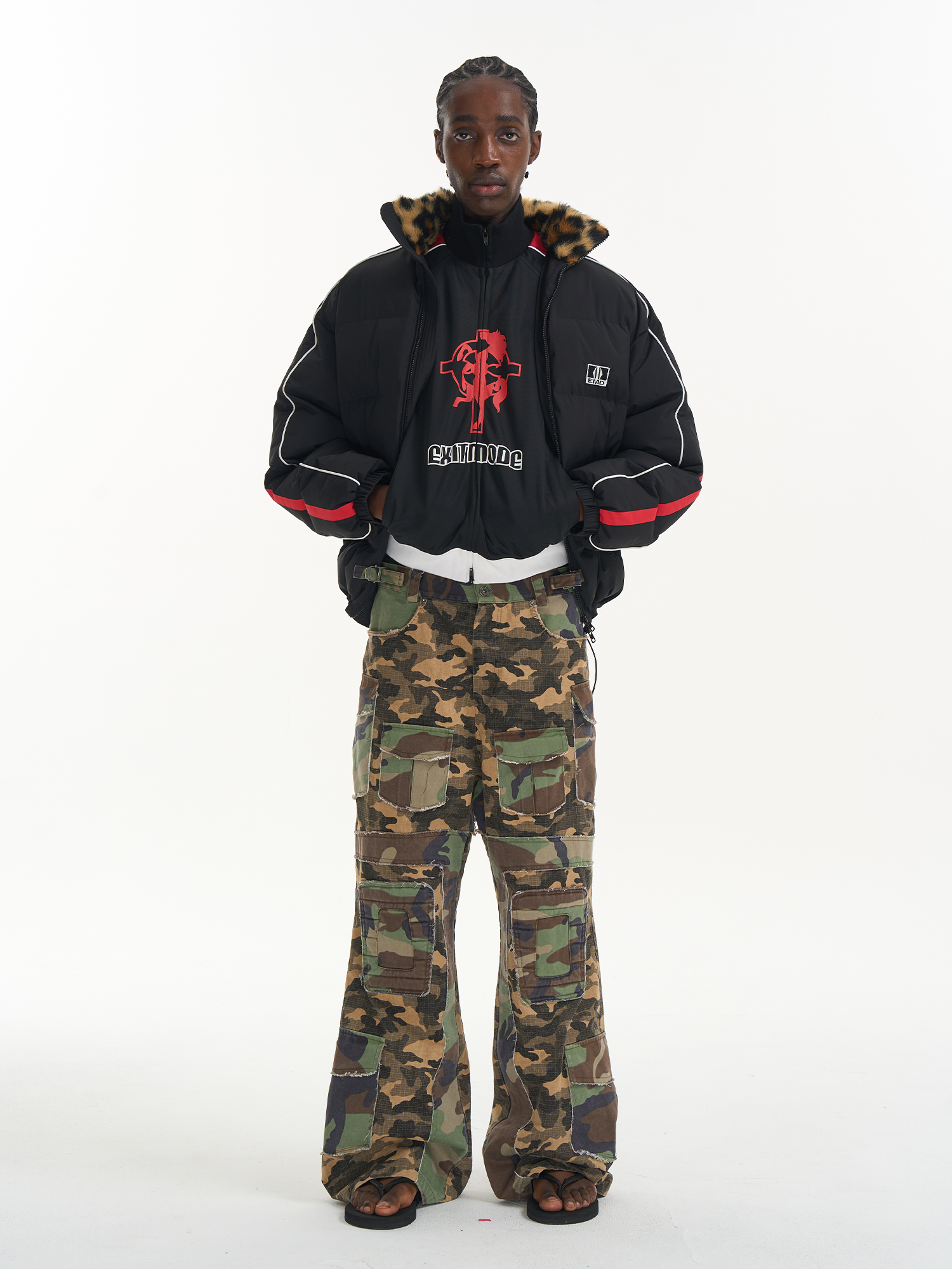 Sport Color-Block Fur Collar Quilted Jacket