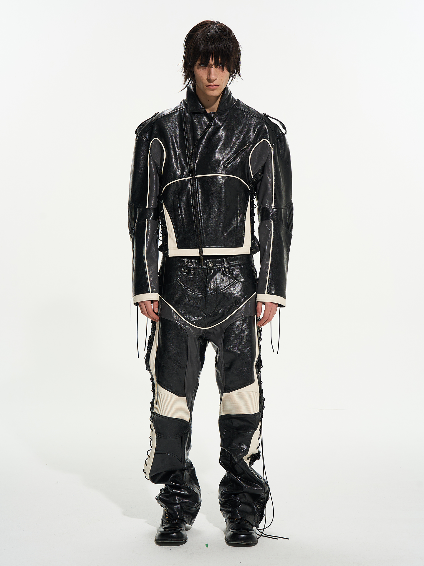 Color-Block Armor Motorcycle Strap Jacket