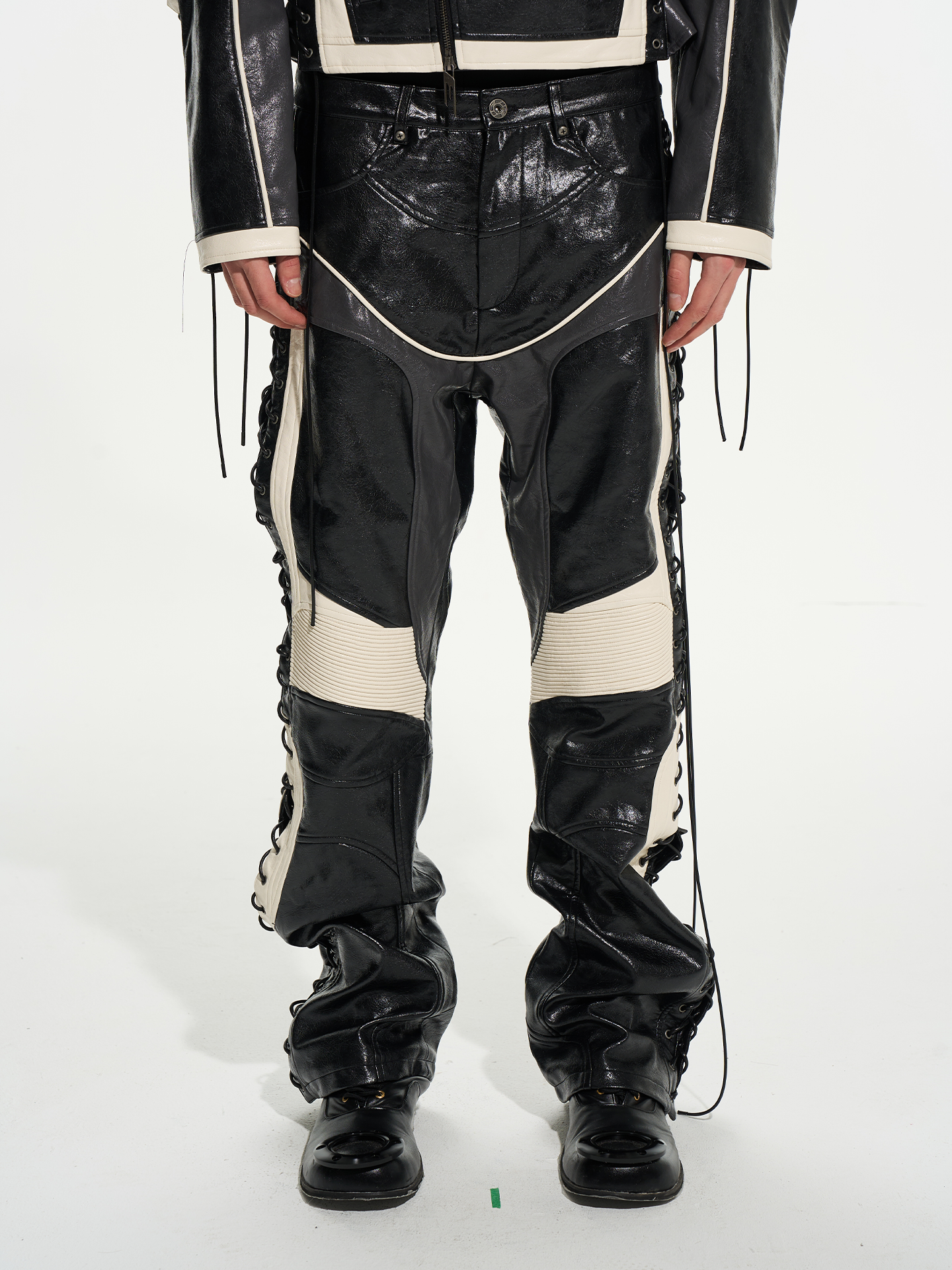 Color-Block Motorcycle Strap Pants