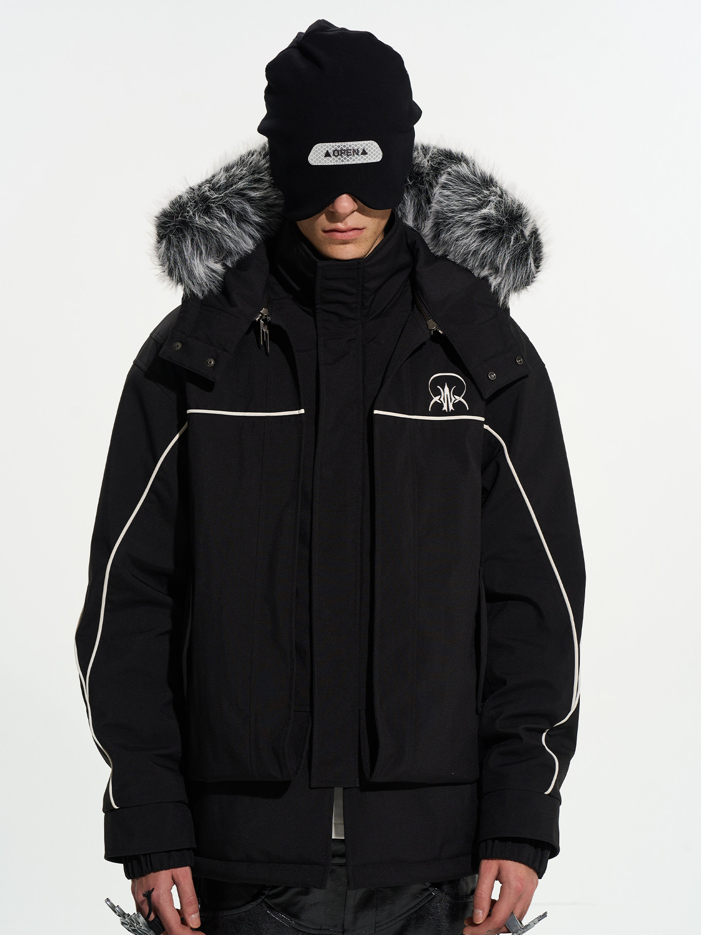 Detachable Black & White Fur Collar Parka