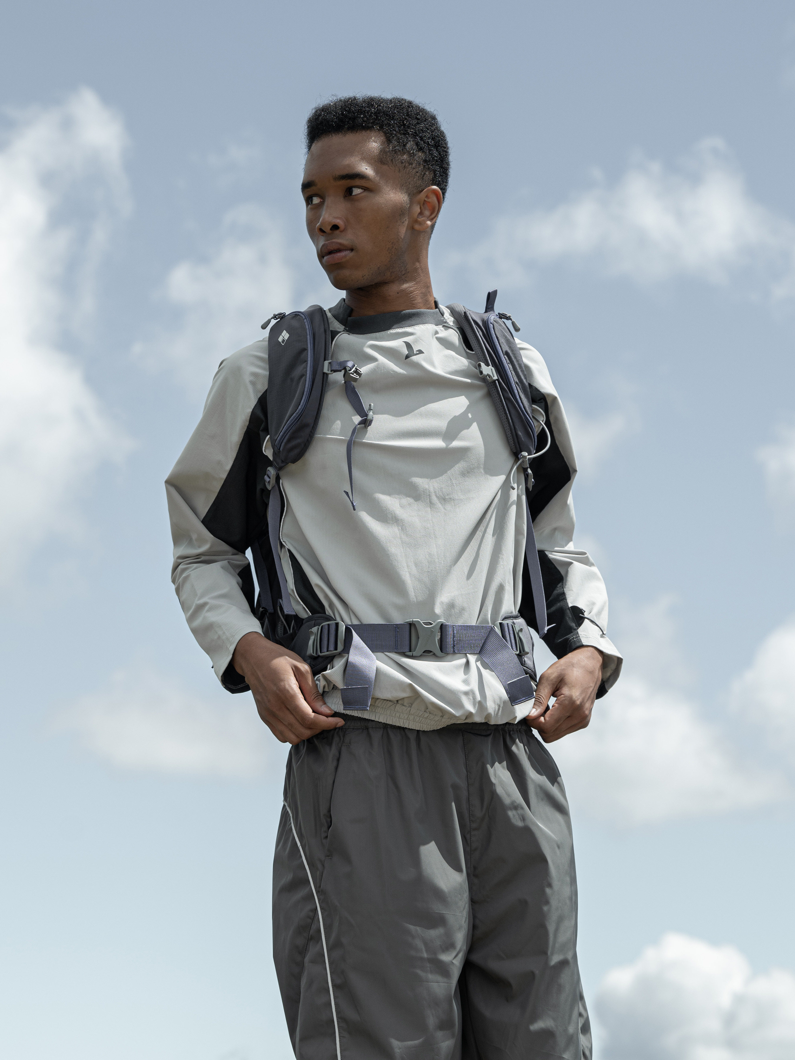 Waffle-Knit Reflective Panel Long Sleeve