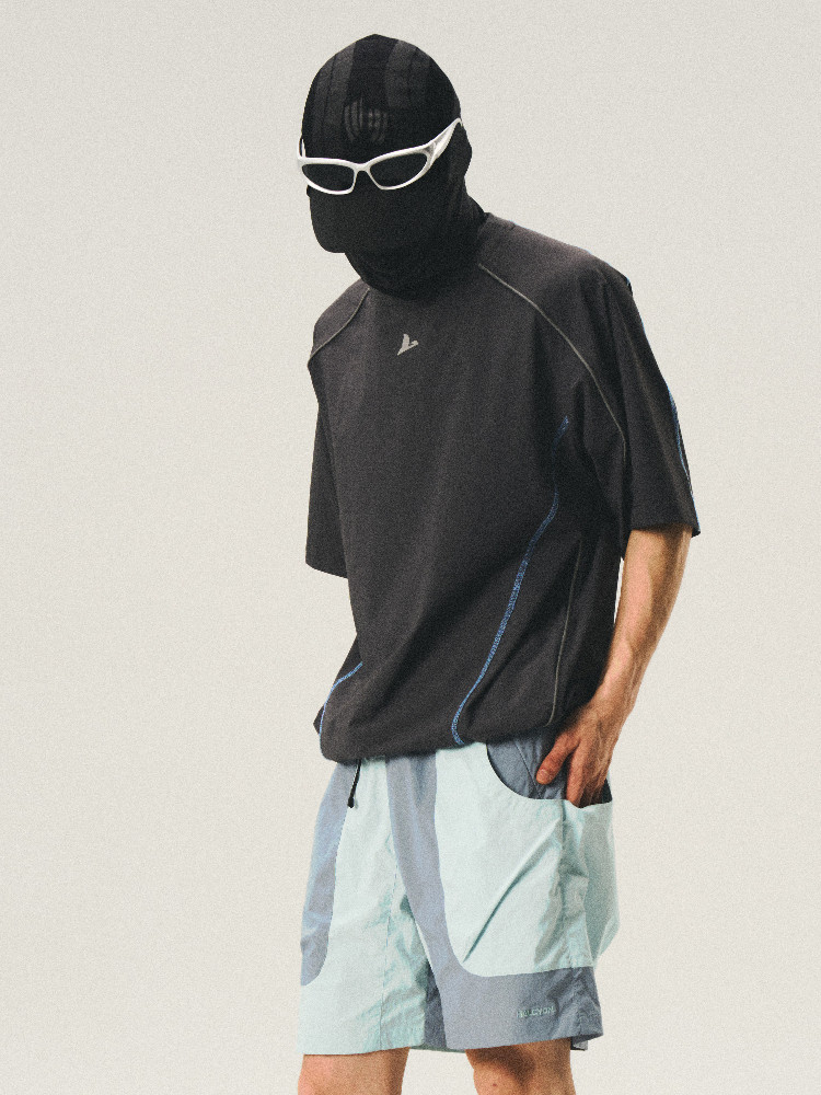 Water-Repellent Reflective Panel Drawstring Short Sleeve T-Shirt