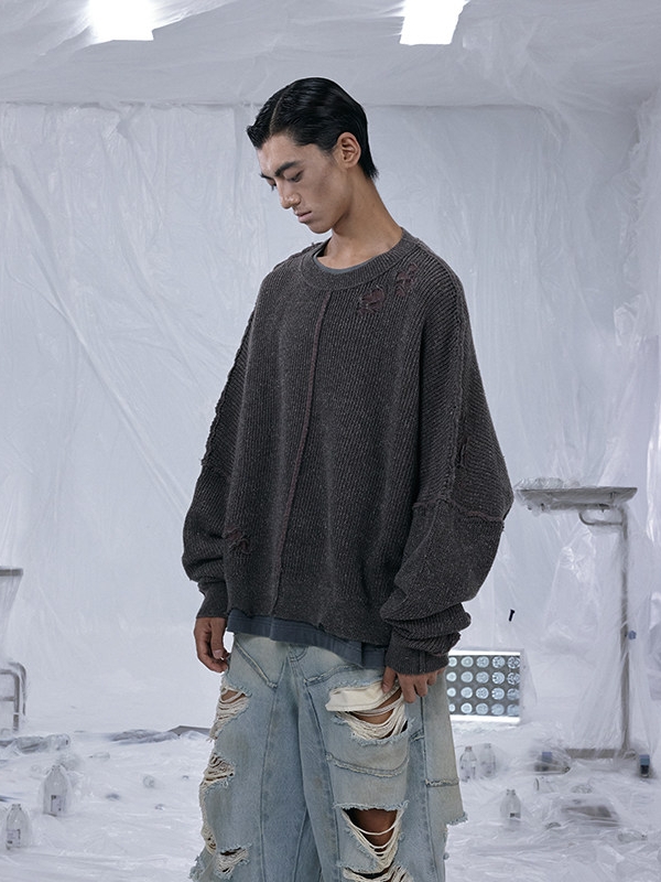INSIDE OUT Distressed Deconstructed Sweater