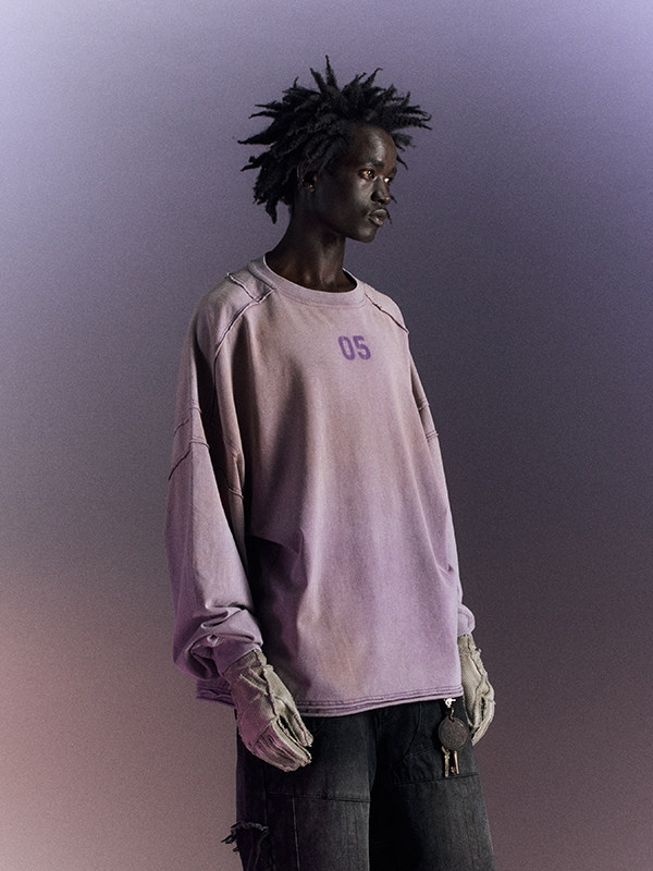 "05" Garment-Washed & Aged Long Sleeve T-Shirt