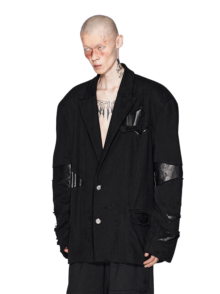 MAD PRO Leather-Paneled Deconstructed Oversized Blazer