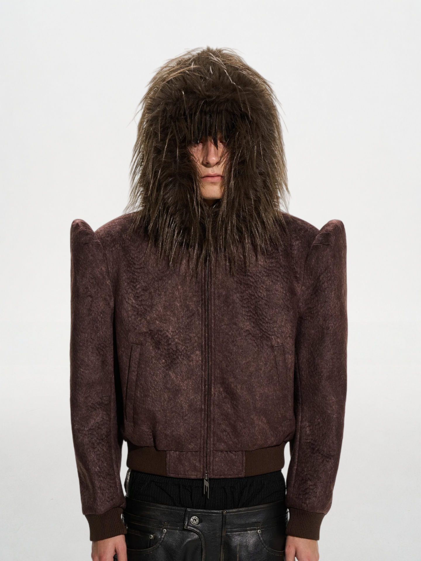 Structured Shoulder Hooded Shearling Jacket
