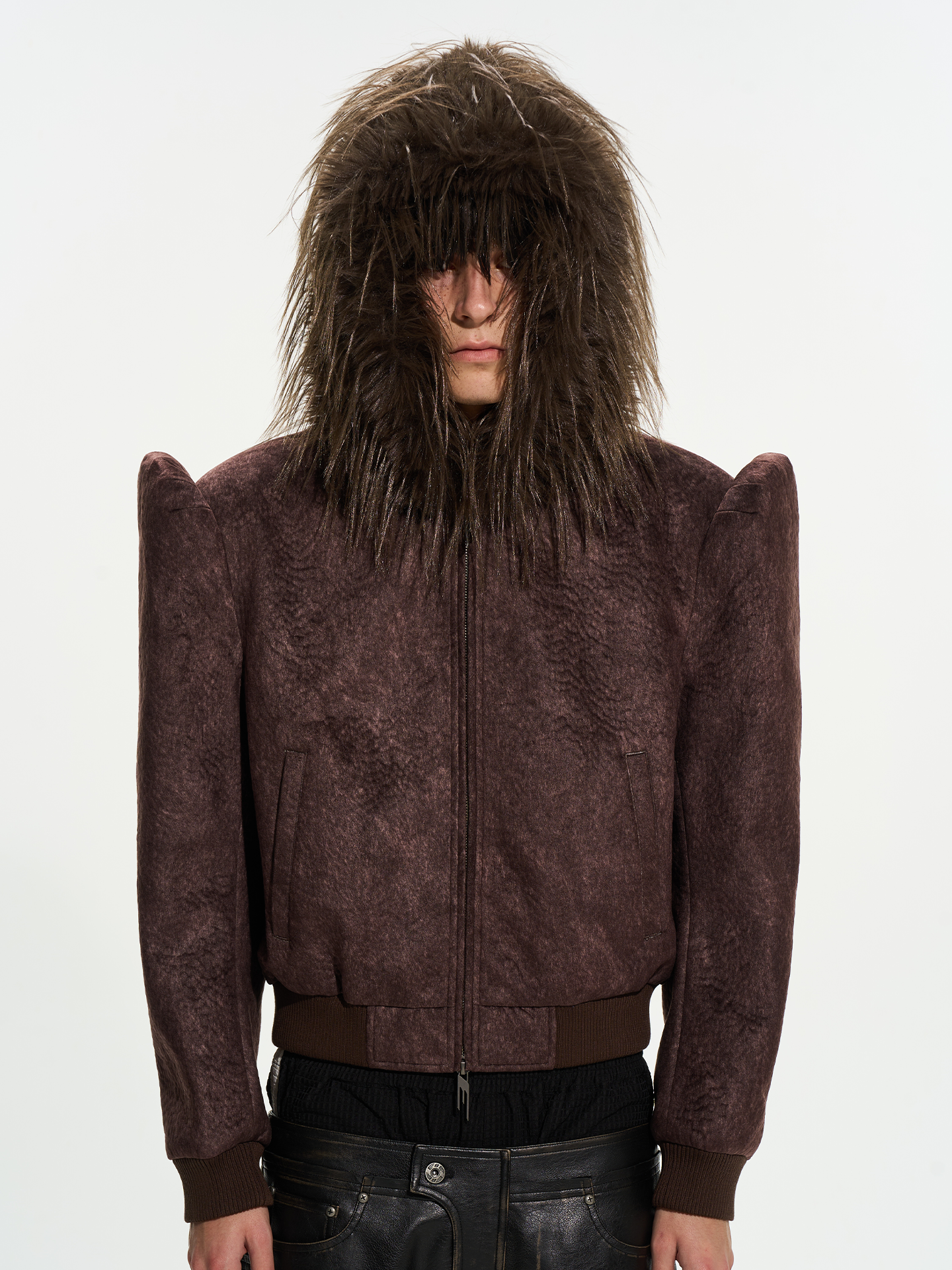 Structured Shoulder Hooded Shearling Jacket