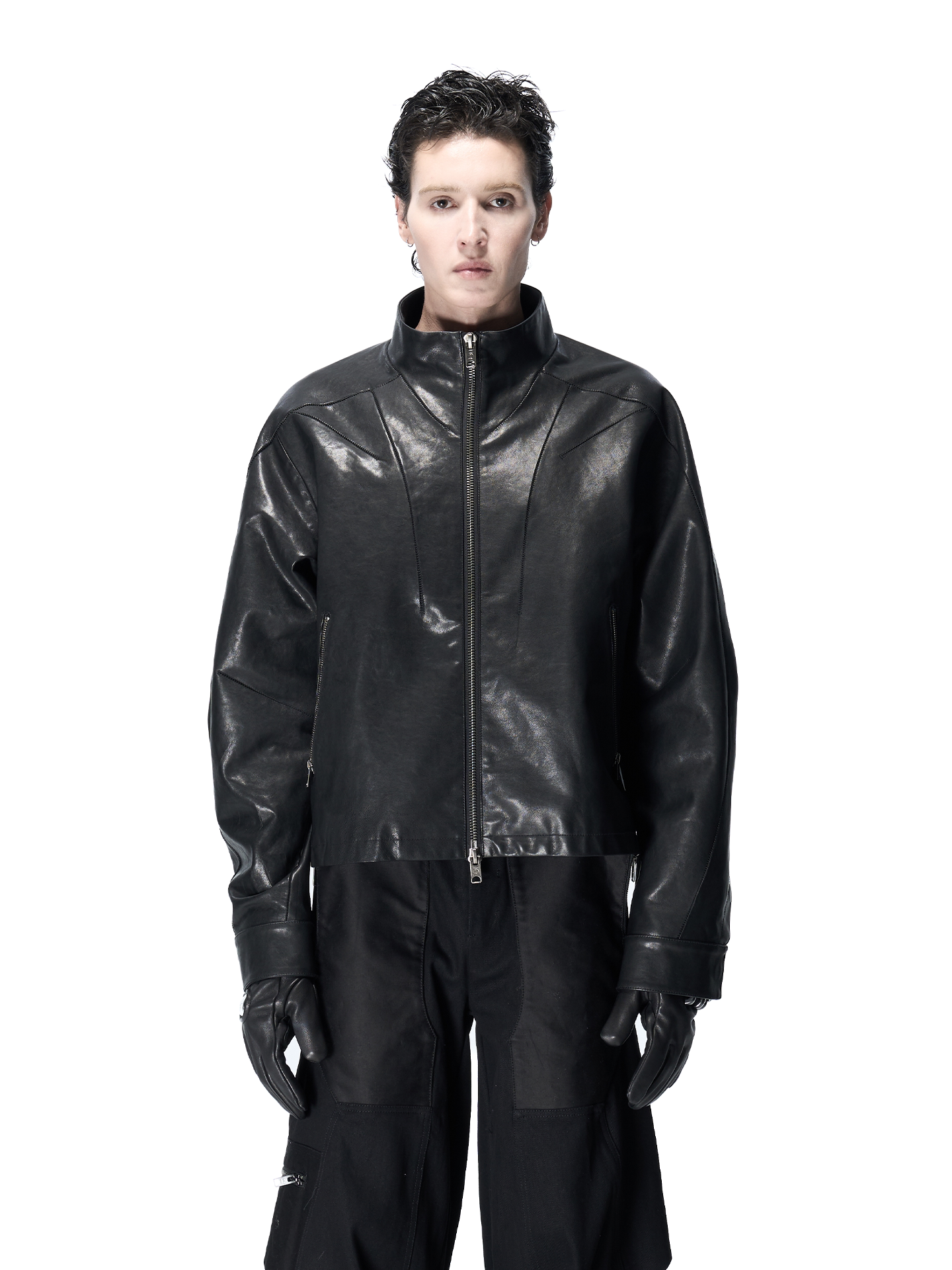 Washable Sheepskin Short Jacket with Horizontal Stitches