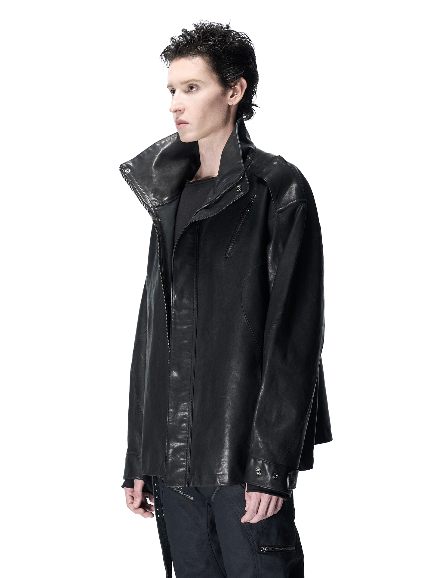 Military-Style Washed Sheepskin Jacket