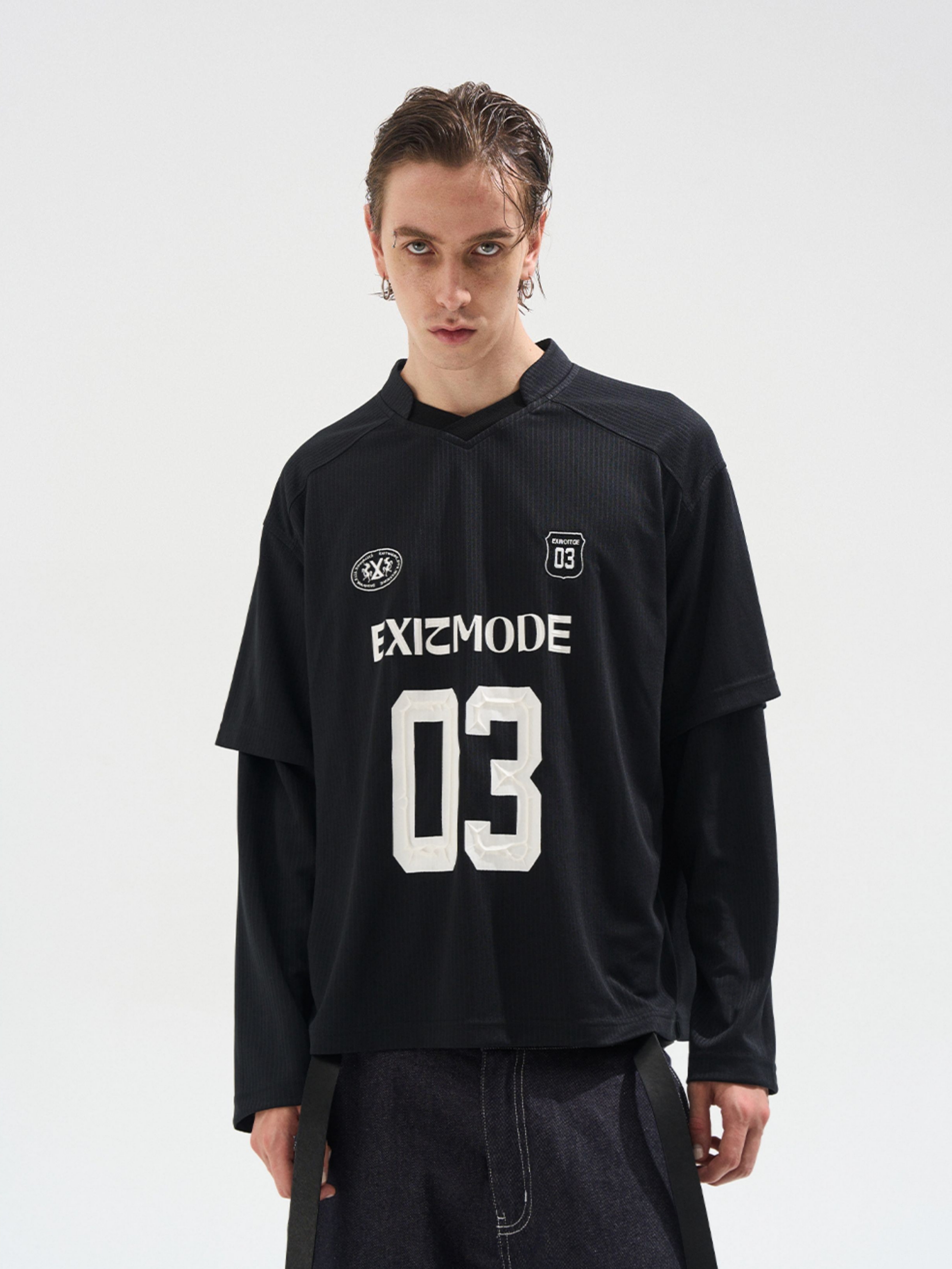 EXITMODE BY BLINDNOPLAN Retro Layered Striped Jersey T-Shirt