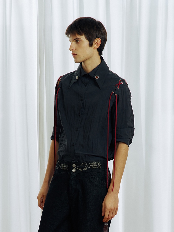 Double-Layer Collar Gemstone Shirt