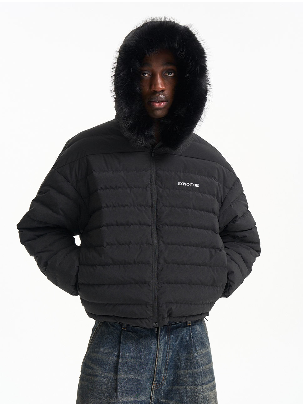 Quilted Oversized Detachable Fur Collar Puffer