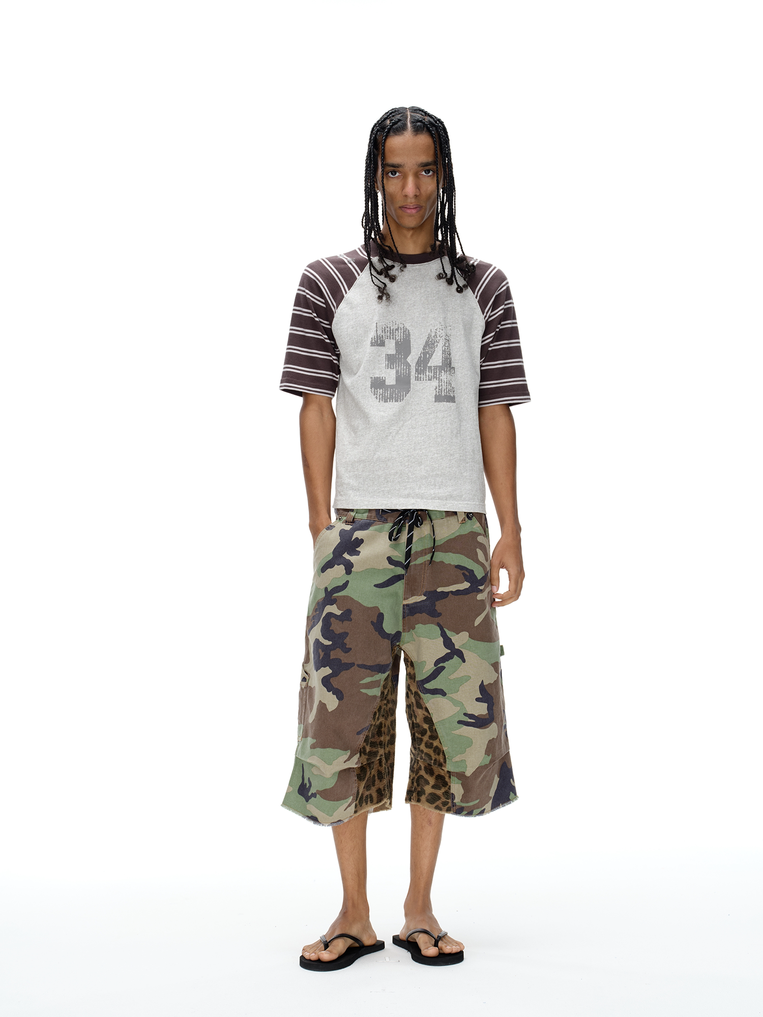 Patchwork Color-Block Camo Lumber Shorts