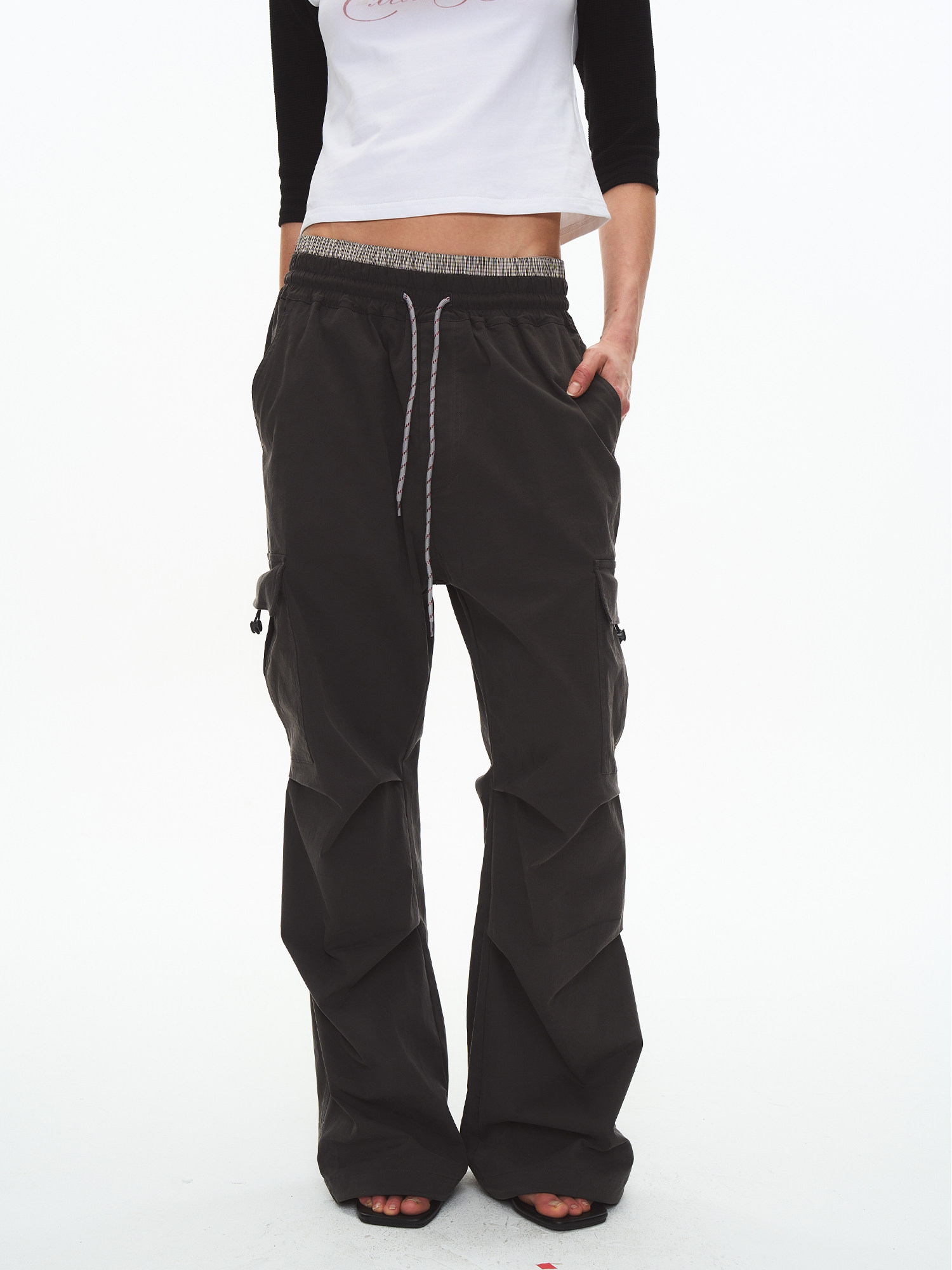 Check Patchwork Drawstring Cargo Pants