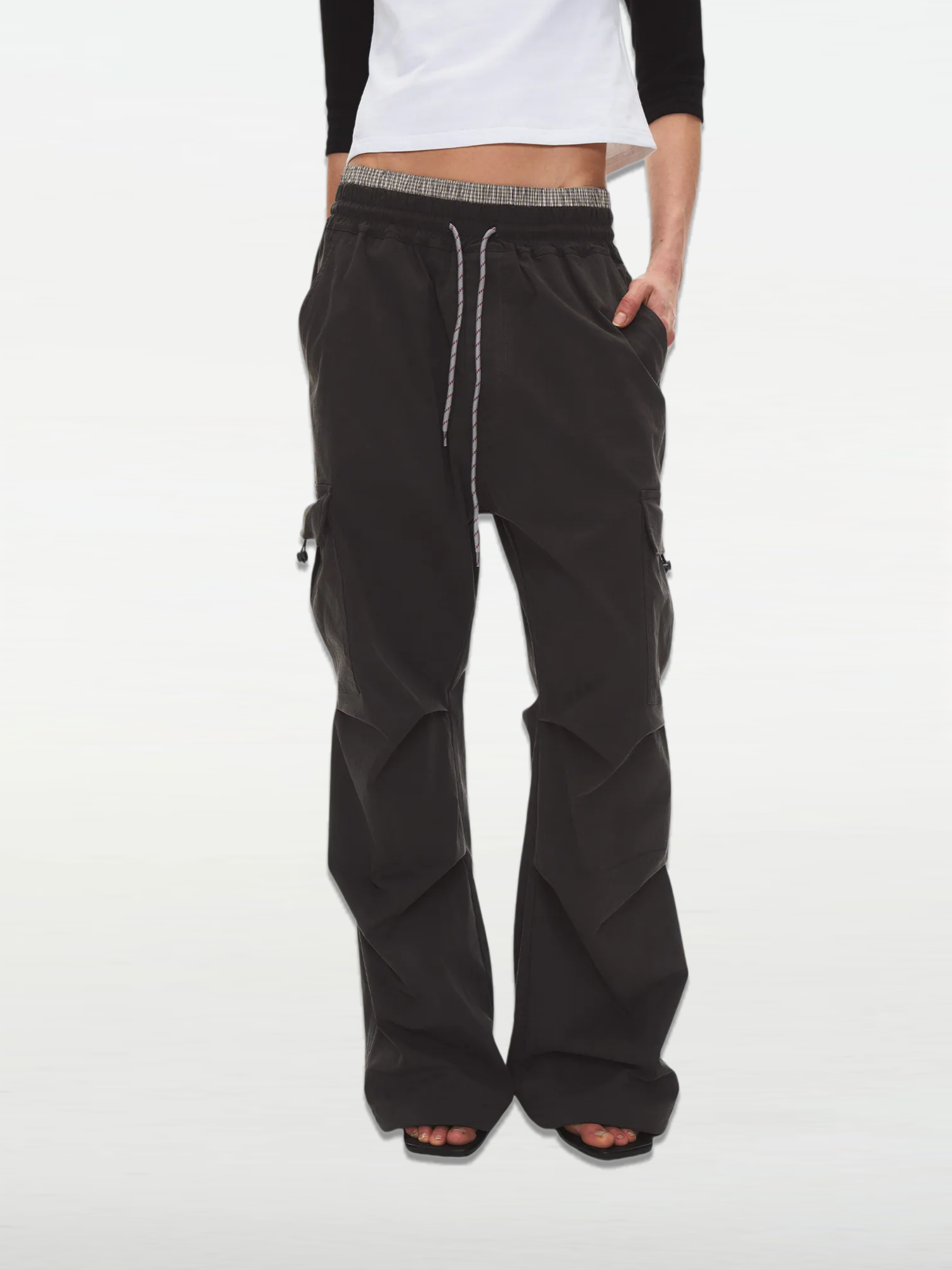 Check Patchwork Drawstring Cargo Pants