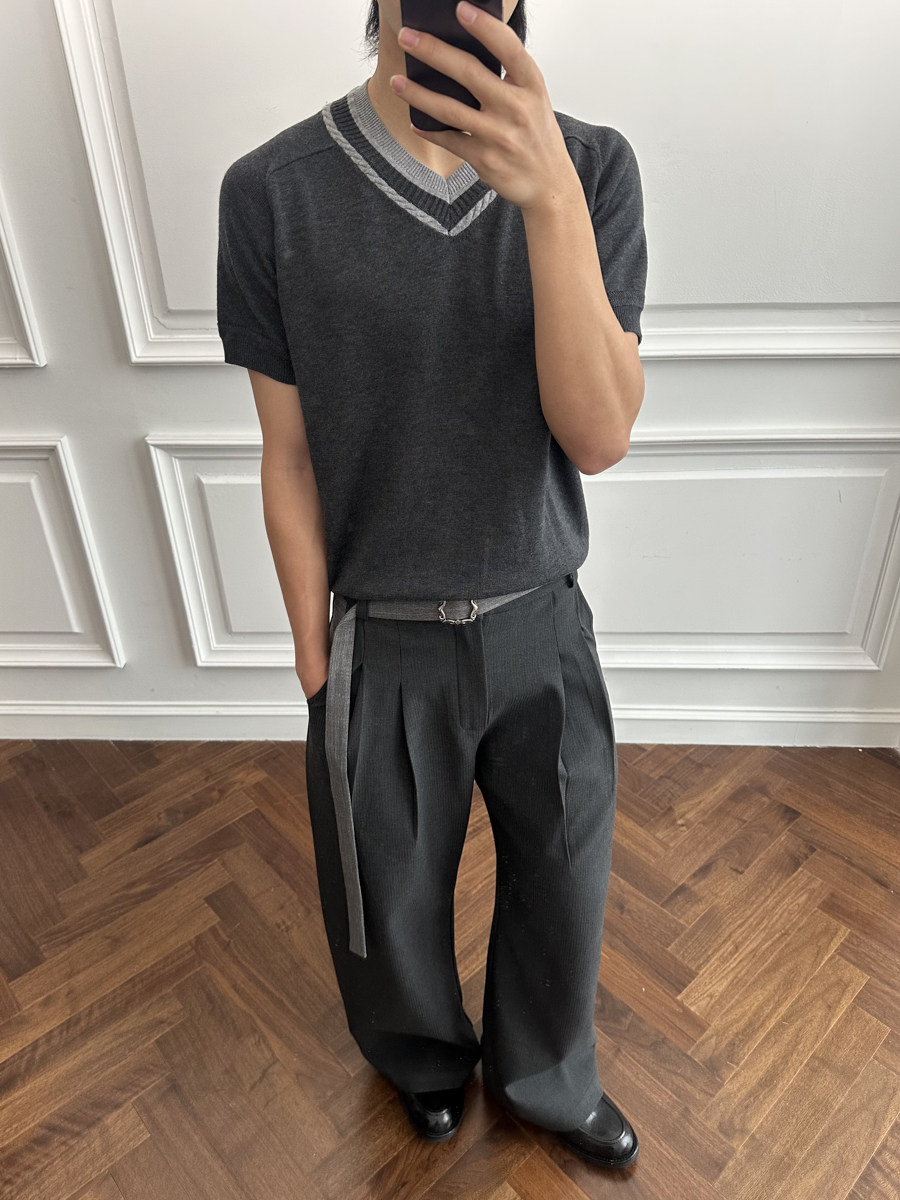 Ash Double-Pleat Detachable Belt Trousers