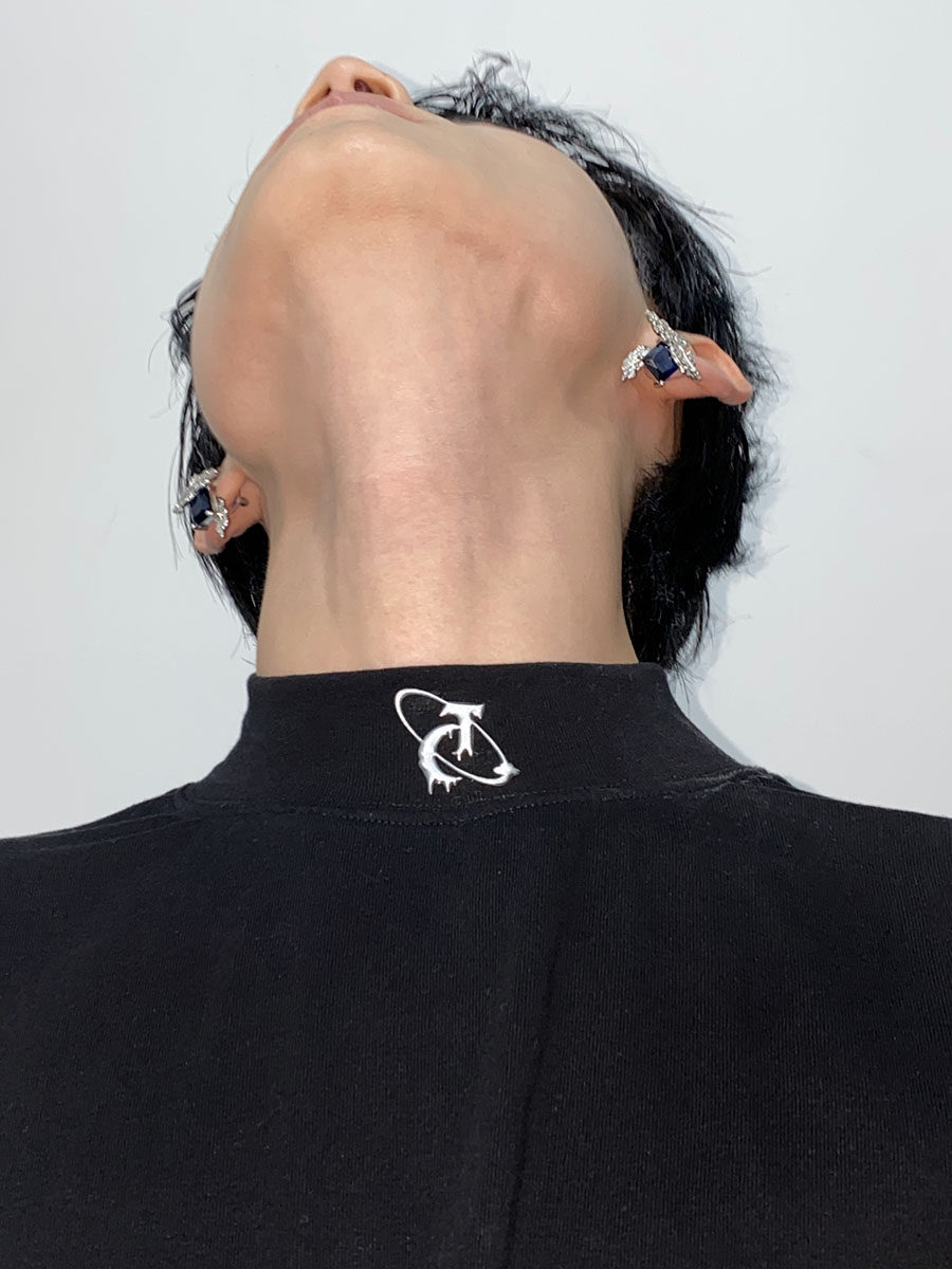 Metallic 3D Print Shoulder-Padded Base Layer Top