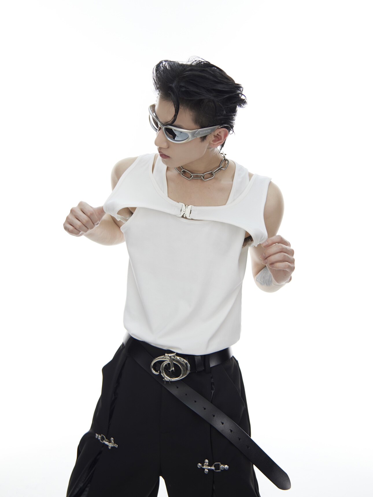 Faux Two-Layer I-Buckle Tank Top
