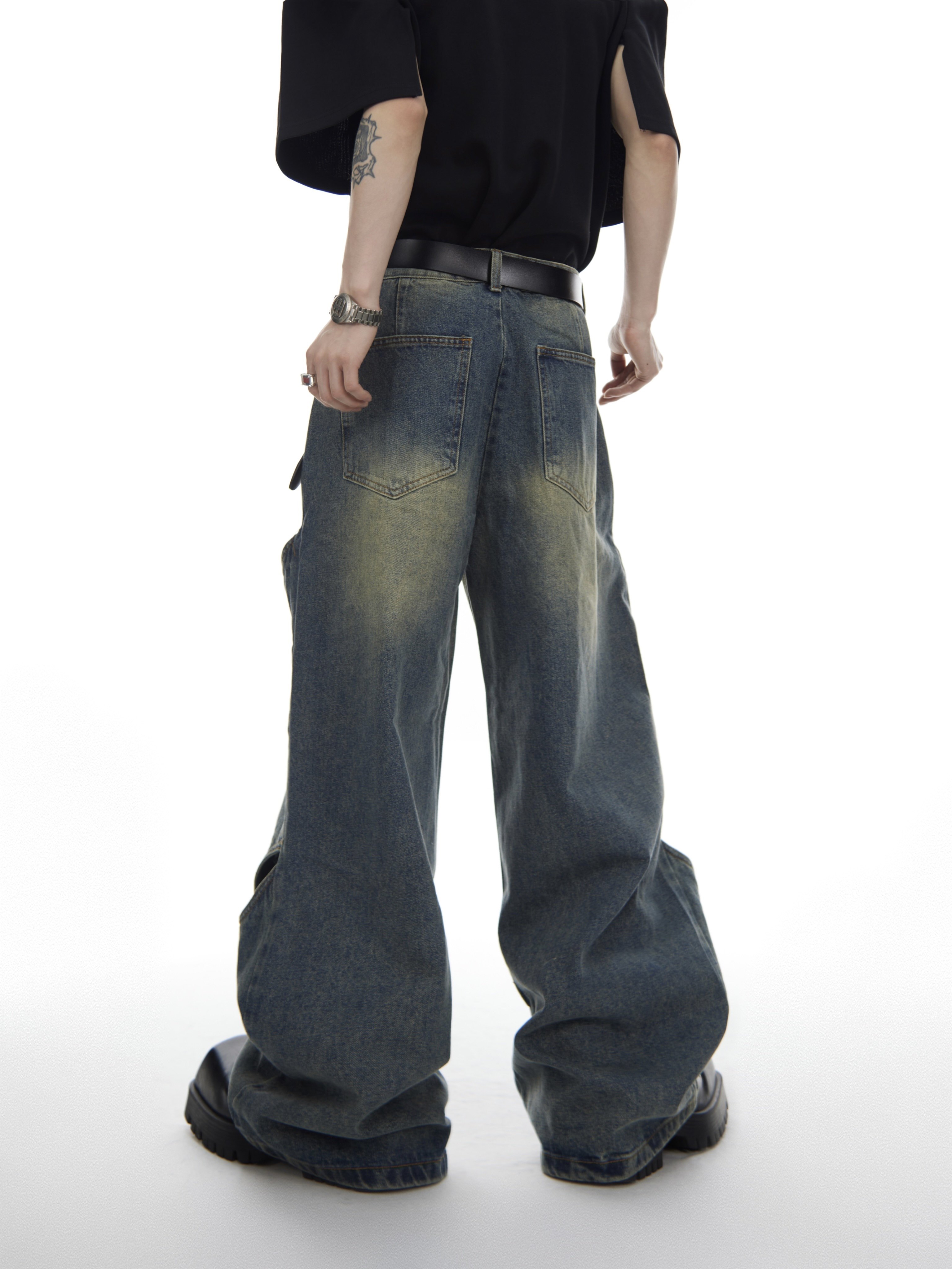 Vintage Washed Distressed Hollow-Out Jeans