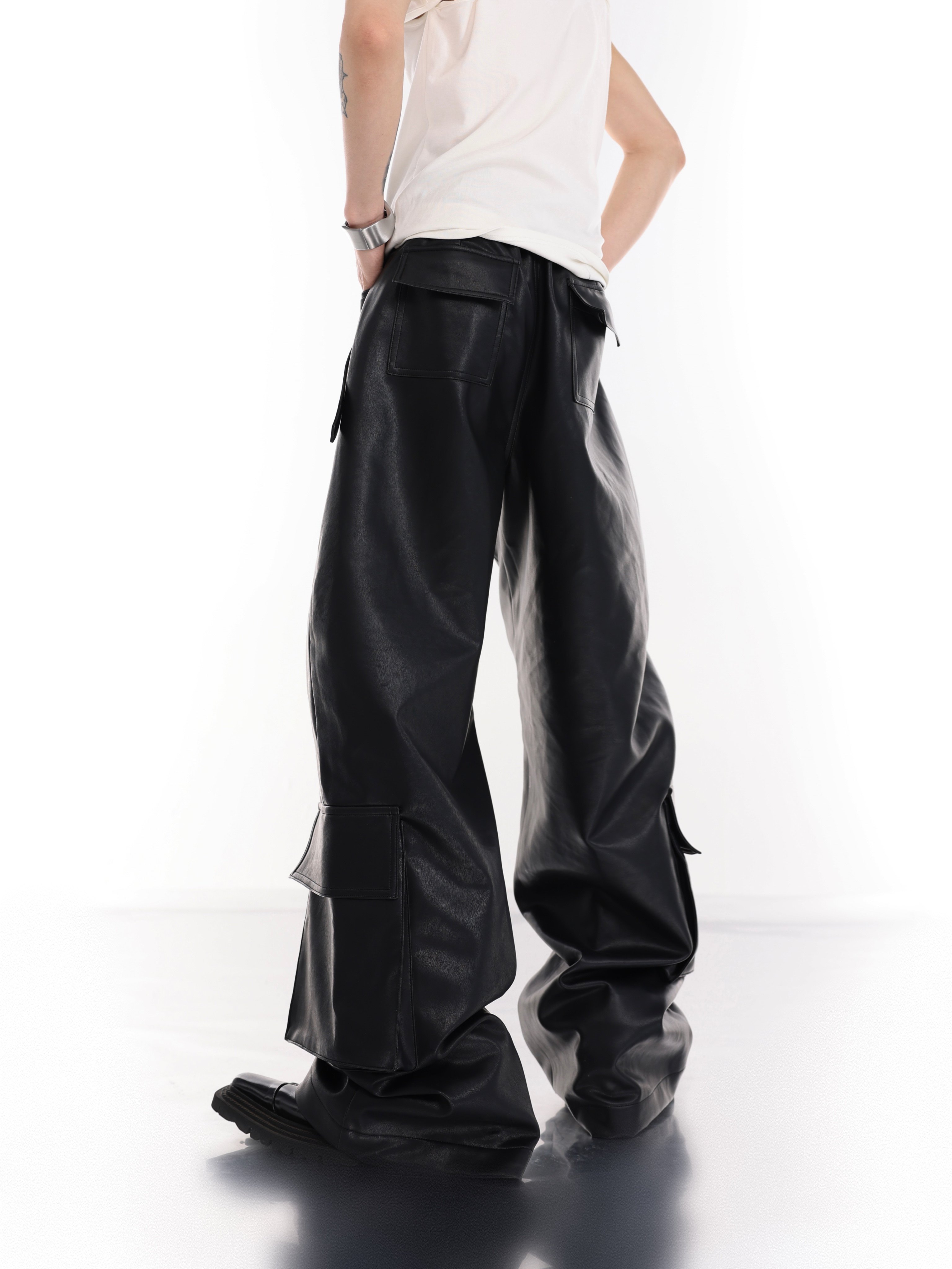 Metal Accented Utility Leather Pants