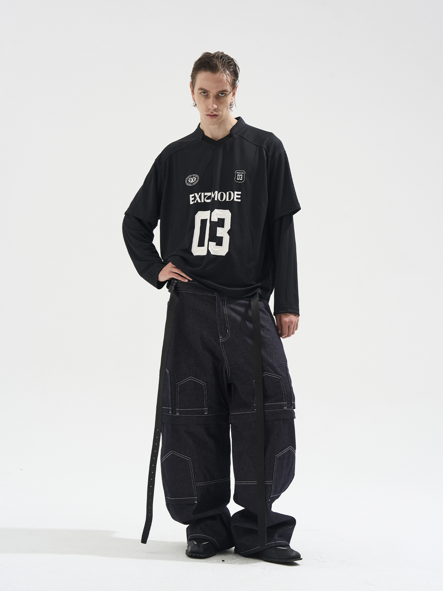 EXITMODE BY BLINDNOPLAN Retro Layered Striped Jersey T-Shirt