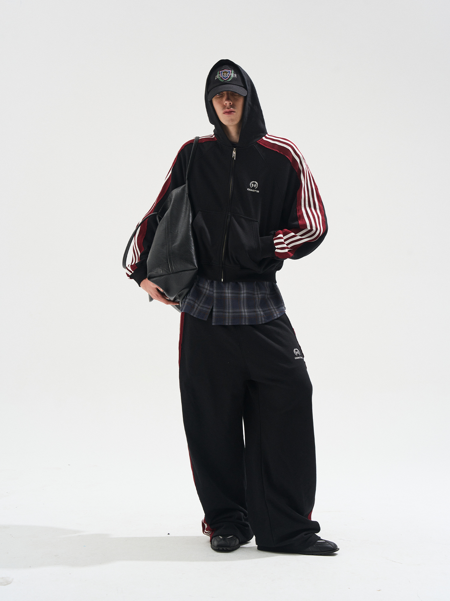 EXITMODE BY BLINDNOPLAN Raw-Edge Color-Block Stripe Sweatshirt Jacket