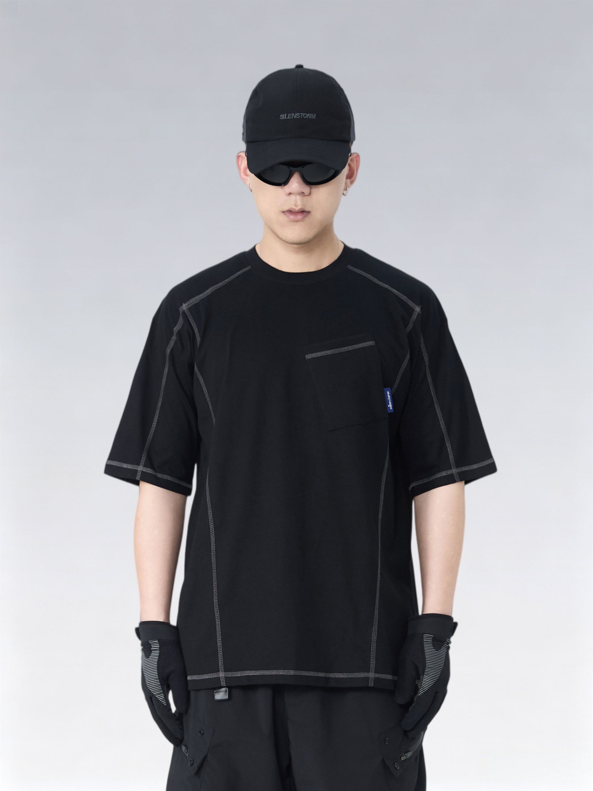 Diagonal Pocket Contrast Stitch T-Shirt