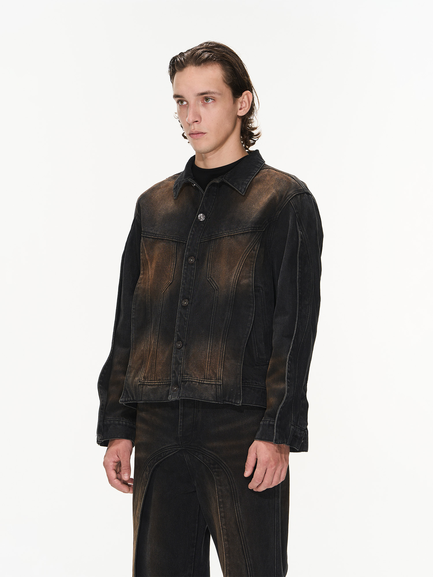 BLINDNOPLAN 23AW 做旧泥染立体飞褊秋季排扣牛仔夹克外套