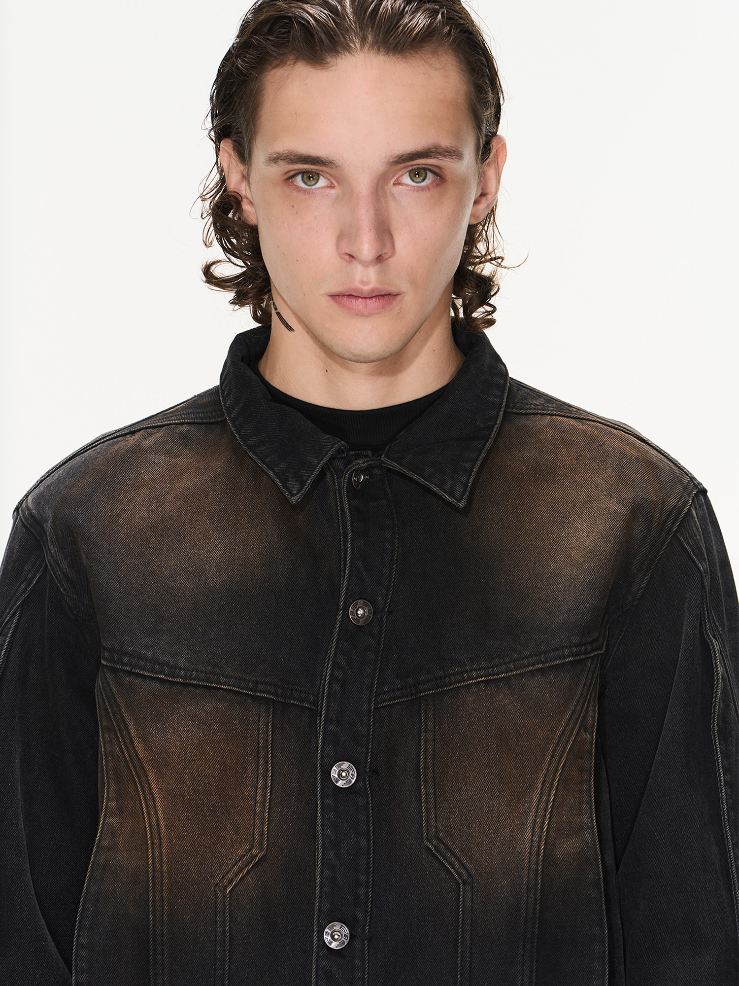 BLINDNOPLAN 23AW 做旧泥染立体飞褊秋季排扣牛仔夹克外套