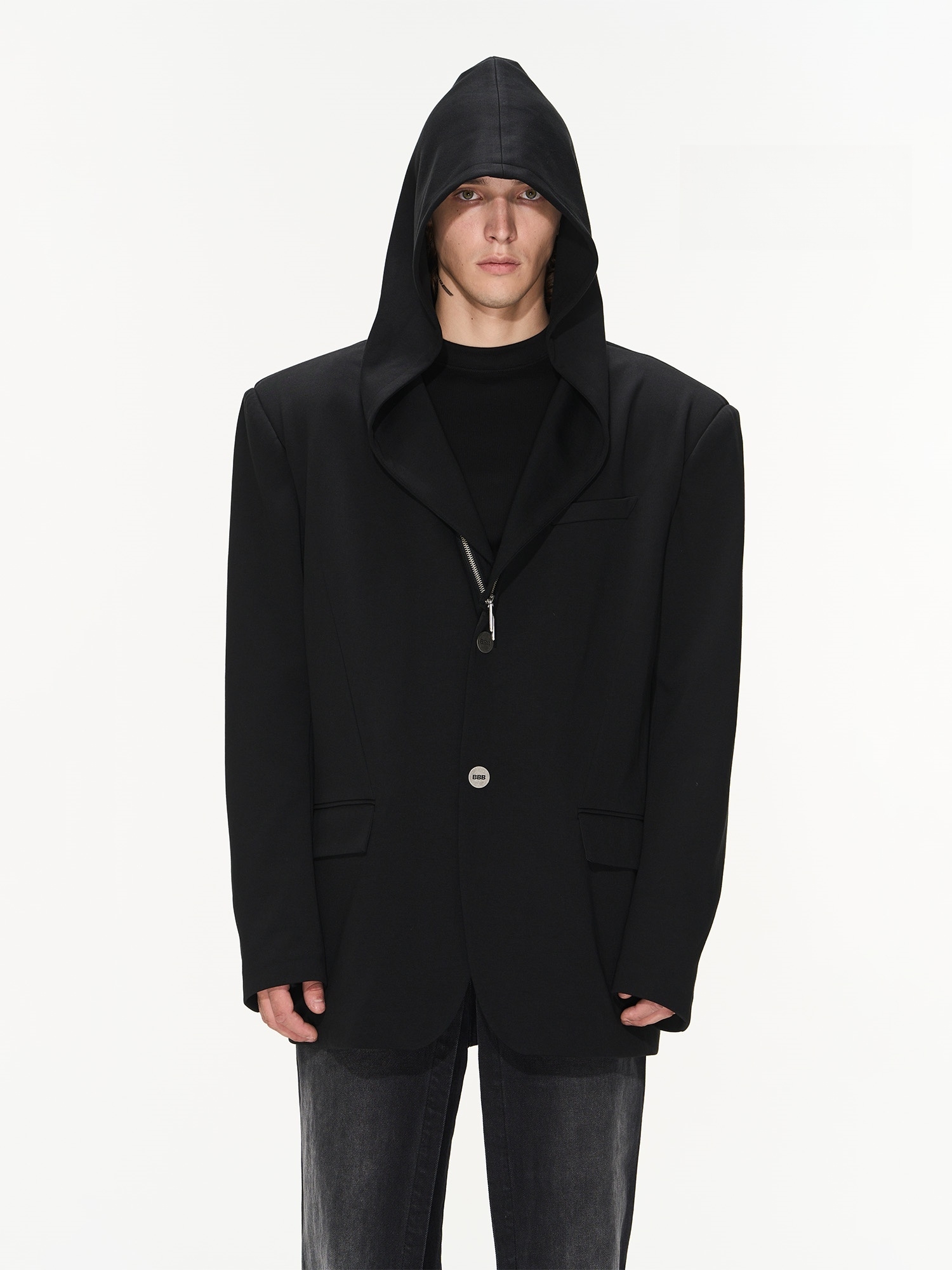 BLINDNOPLAN 23AW 可拆卸宽松廓形连帽纯色休闲西装外套秋季上衣